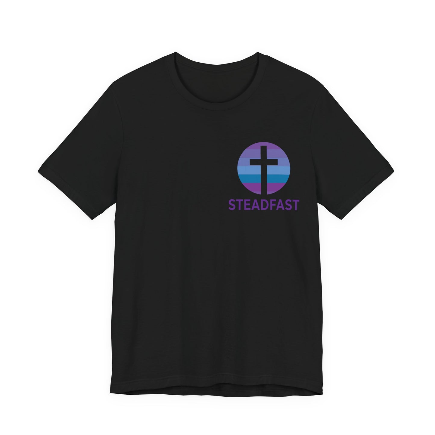 Steadfast Left Chest Purple Logo Unisex Jersey Tee with Isaiah 26:3 Verse