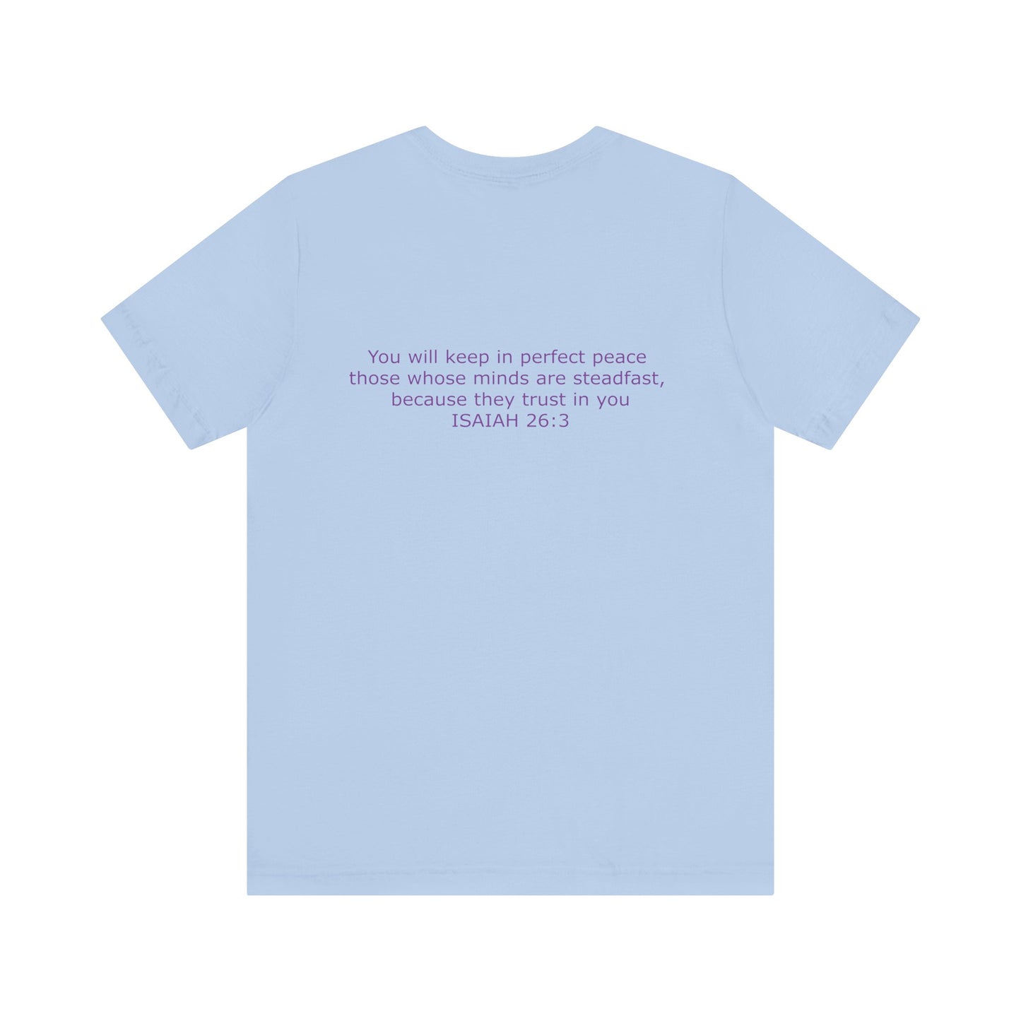 Steadfast Left Chest Purple Logo Unisex Jersey Tee with Isaiah 26:3 Verse