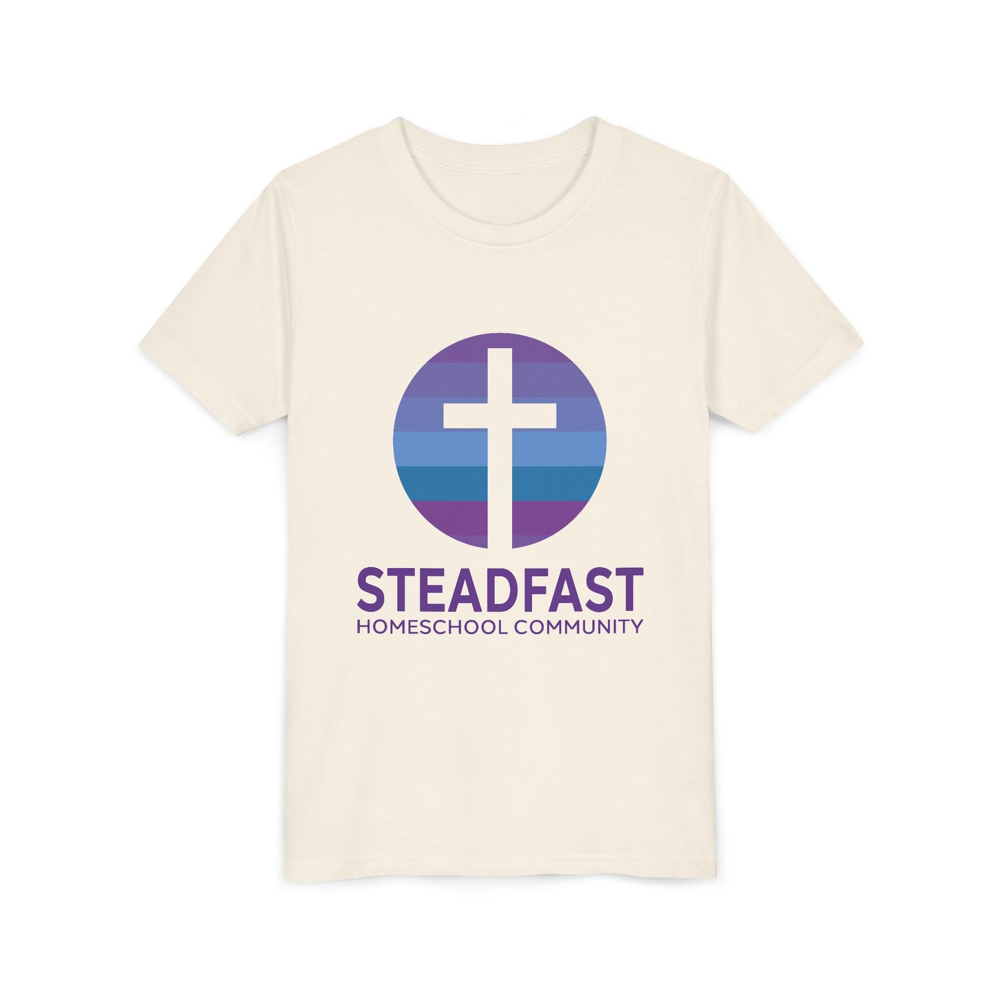 Kid's Steadfast Unisex Jersey Tee with Isaiah 26:3 Verse - Purple Logo