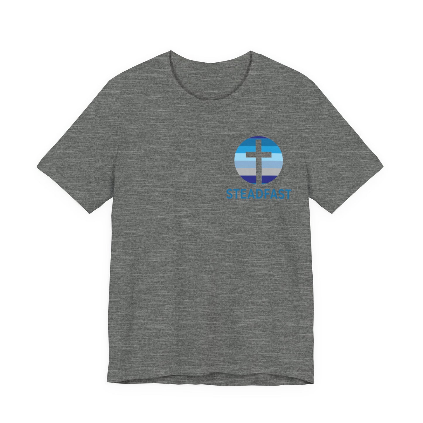 Steadfast Left Chest Blue Logo Unisex Jersey Tee with Isaiah 26:3 Verse