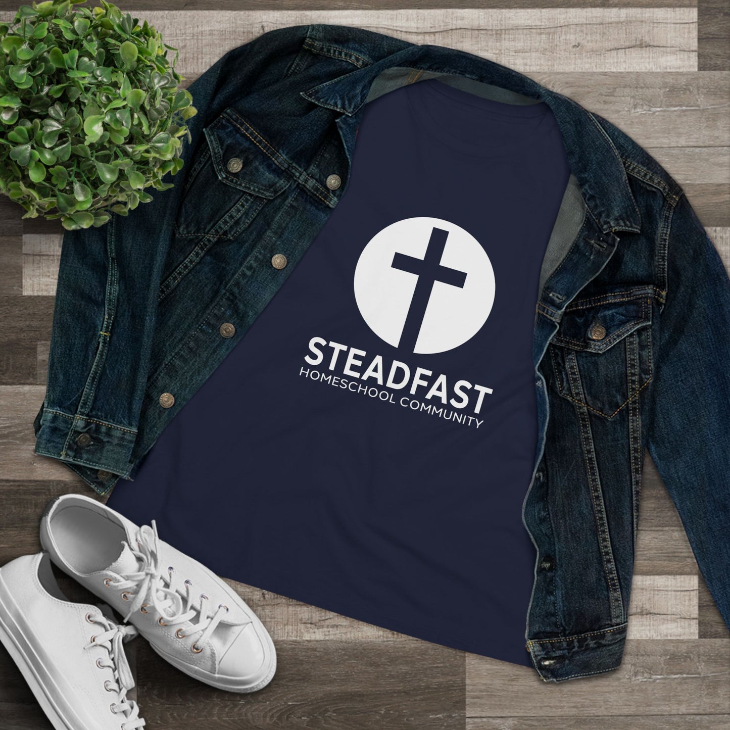 Women's Steadfast Jersey Tee with Isaiah 26:3 Verse - White Logo