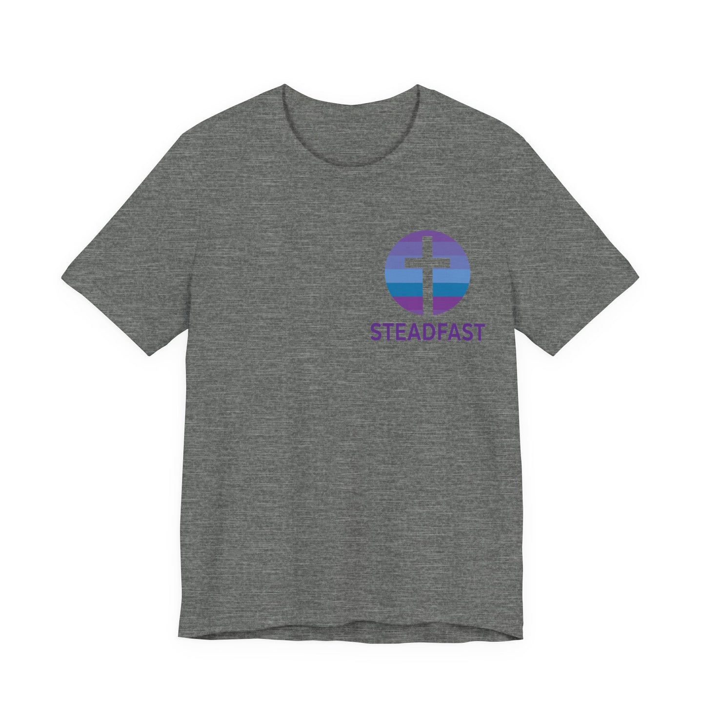 Steadfast Left Chest Purple Logo Unisex Jersey Tee with Isaiah 26:3 Verse