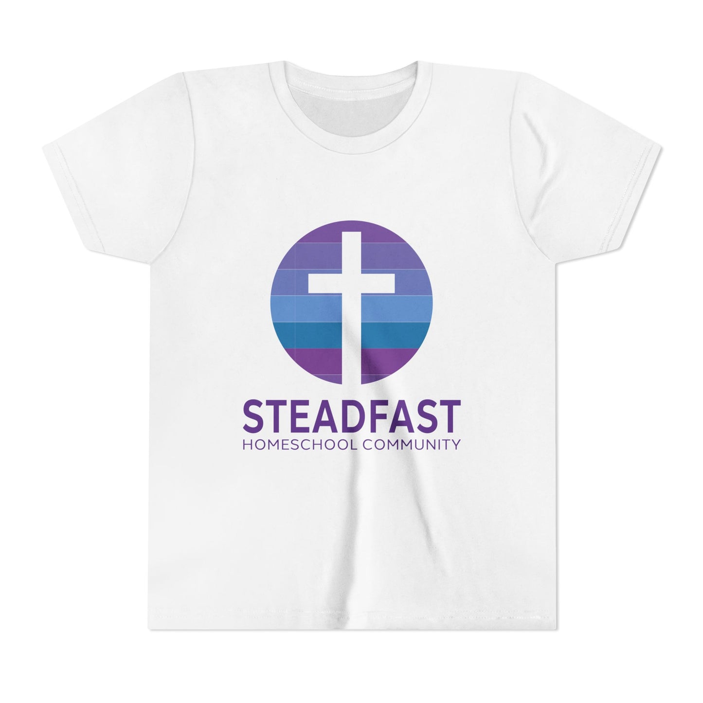 Kid's Steadfast Unisex Jersey Tee with Isaiah 26:3 Verse - Purple Logo