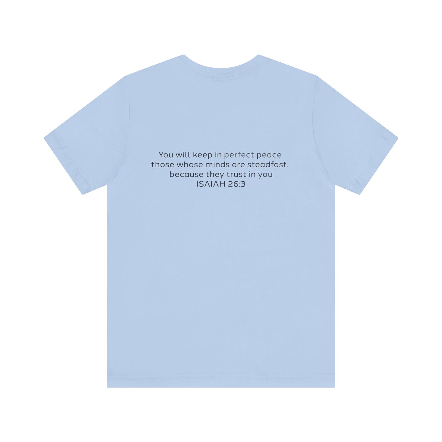 Steadfast Unisex Jersey Tee with Isaiah 26:3 Verse - Grey Logo