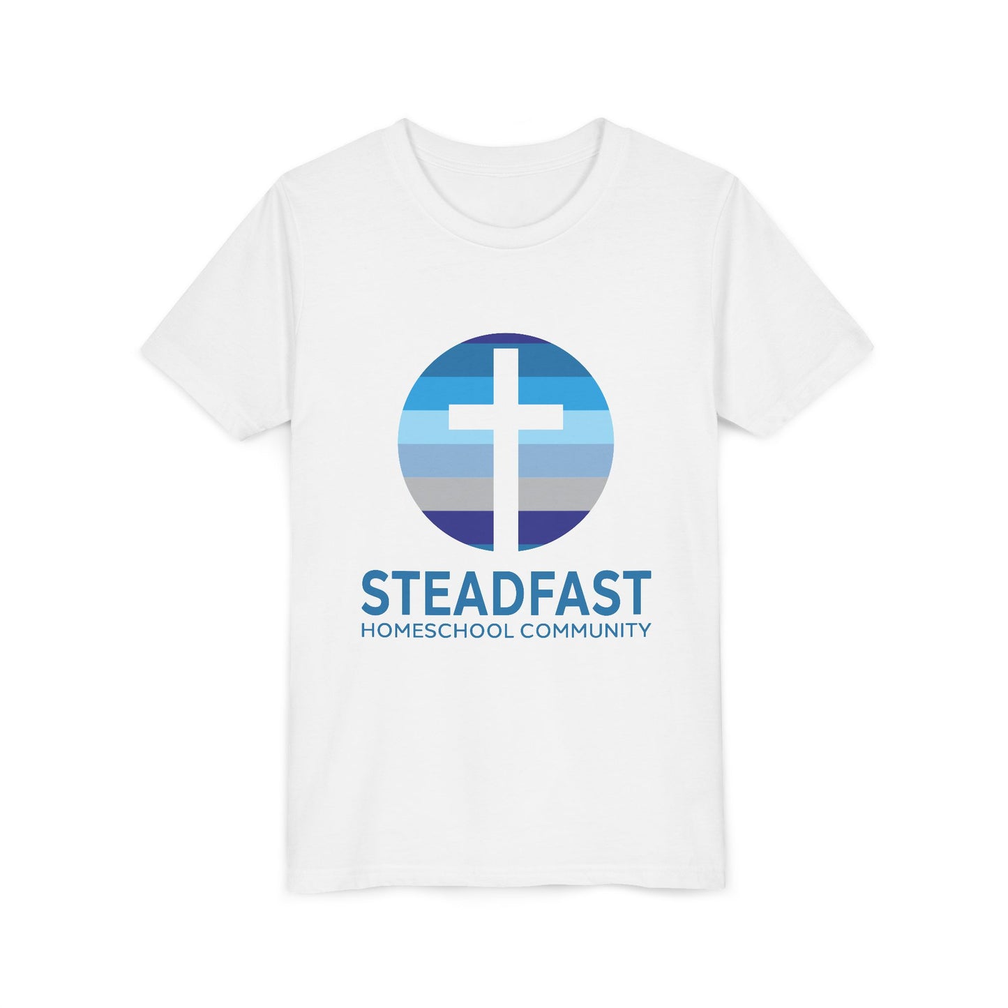 Kid's Steadfast Unisex Jersey Tee with Isaiah 26:3 Verse - Blue Logo