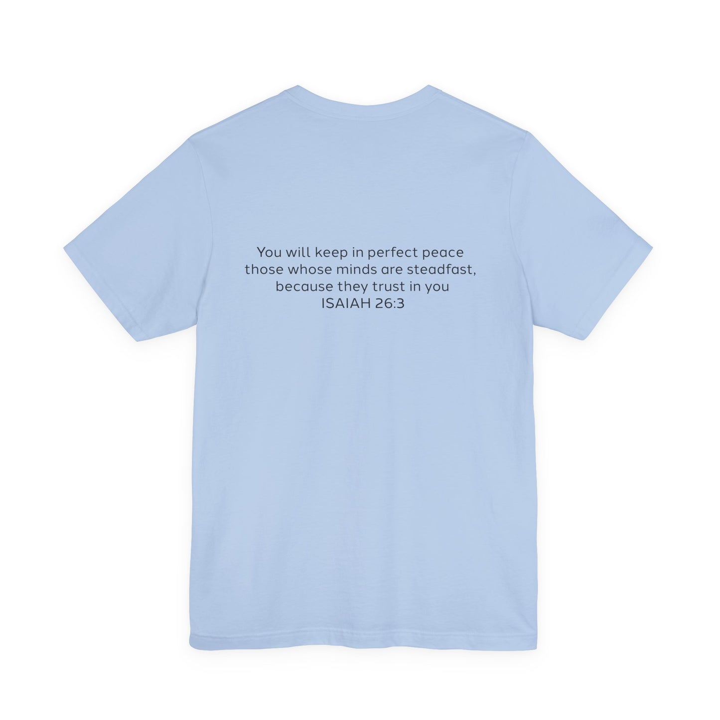 Steadfast Unisex Jersey Tee with Isaiah 26:3 Verse - Grey Logo