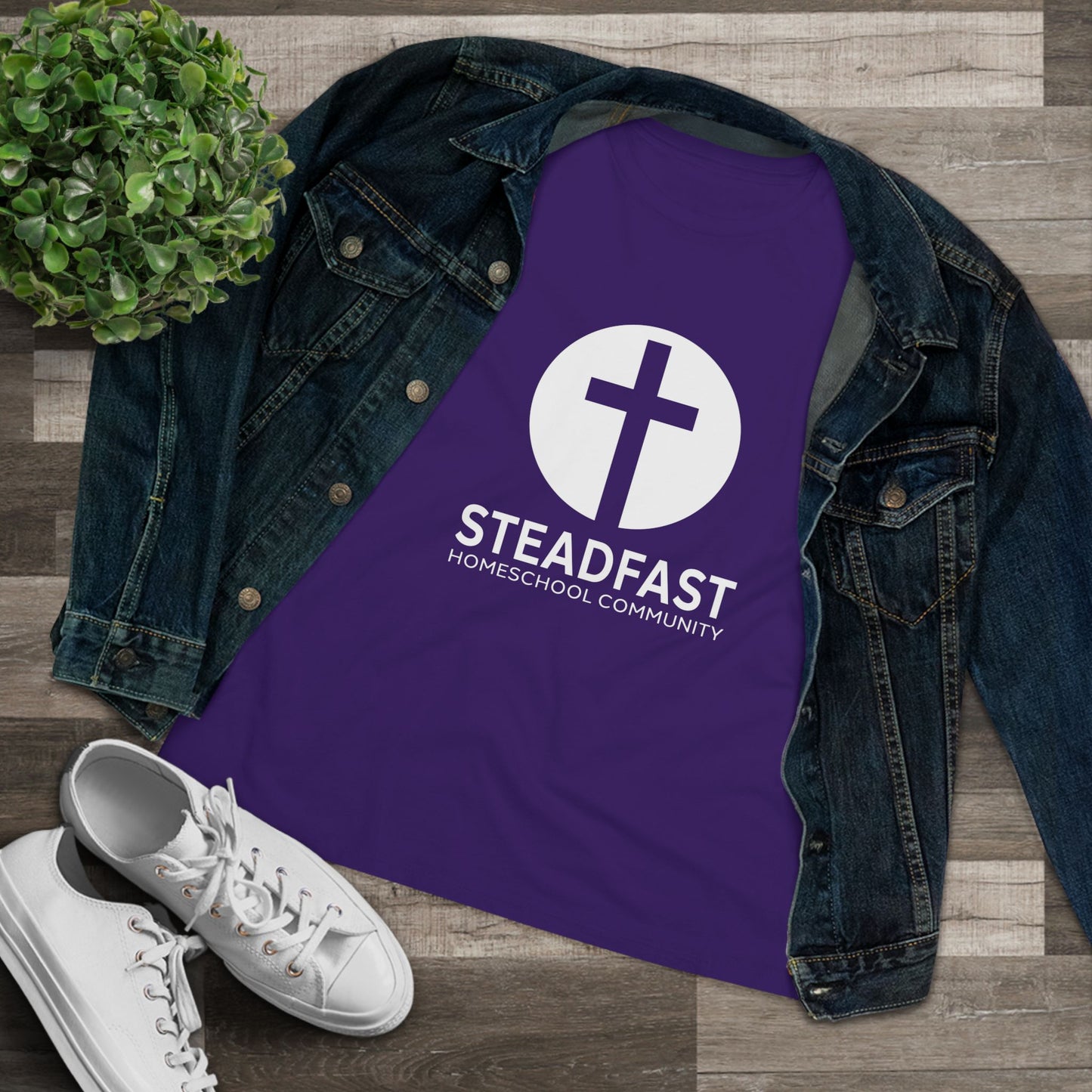 Women's Steadfast Jersey Tee with Isaiah 26:3 Verse - White Logo