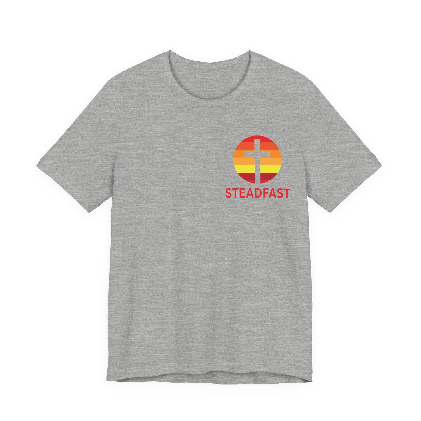 Steadfast Left Chest Red Logo Unisex Jersey Tee with Isaiah 26:3 Verse