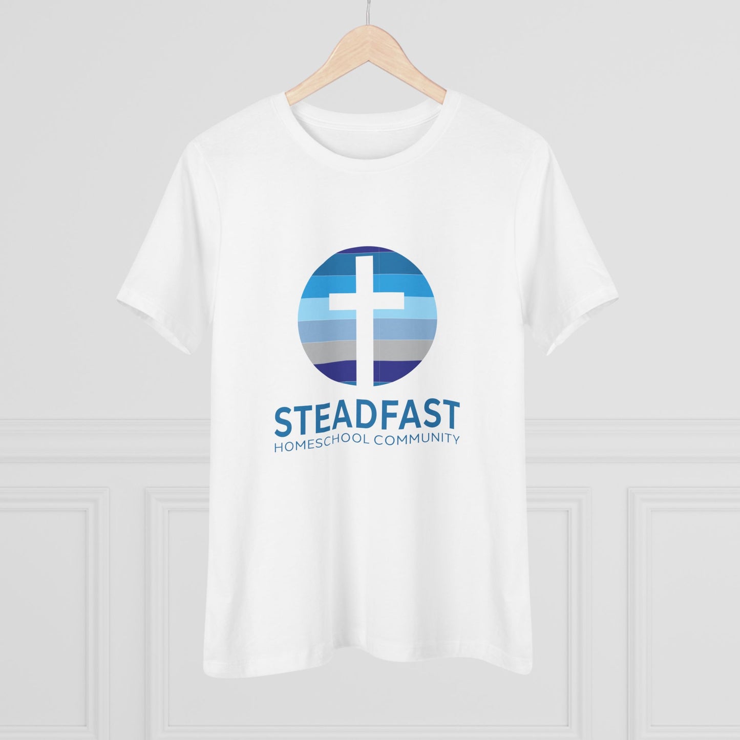 Women's Steadfast Unisex Jersey Tee with Isaiah 26:3 Verse - Blue Logo