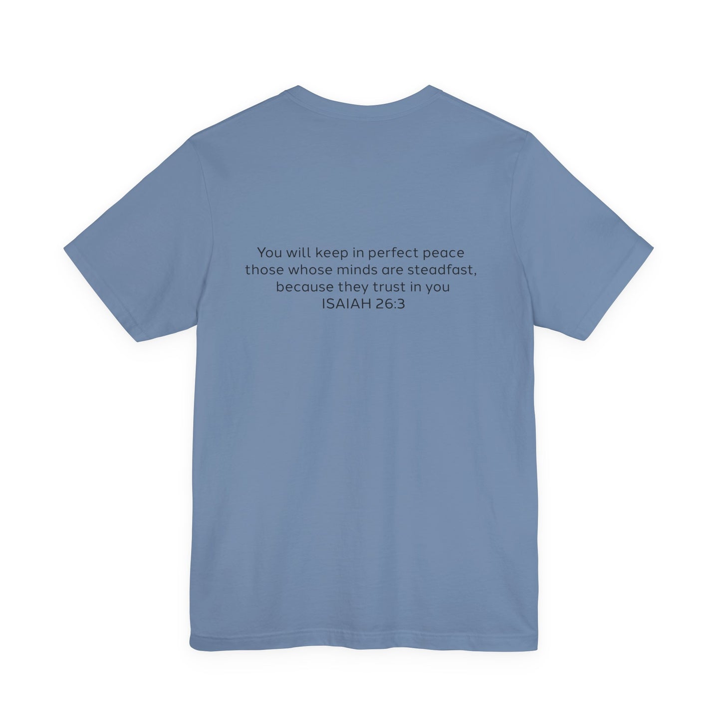 Steadfast Unisex Jersey Tee with Isaiah 26:3 Verse - Grey Logo
