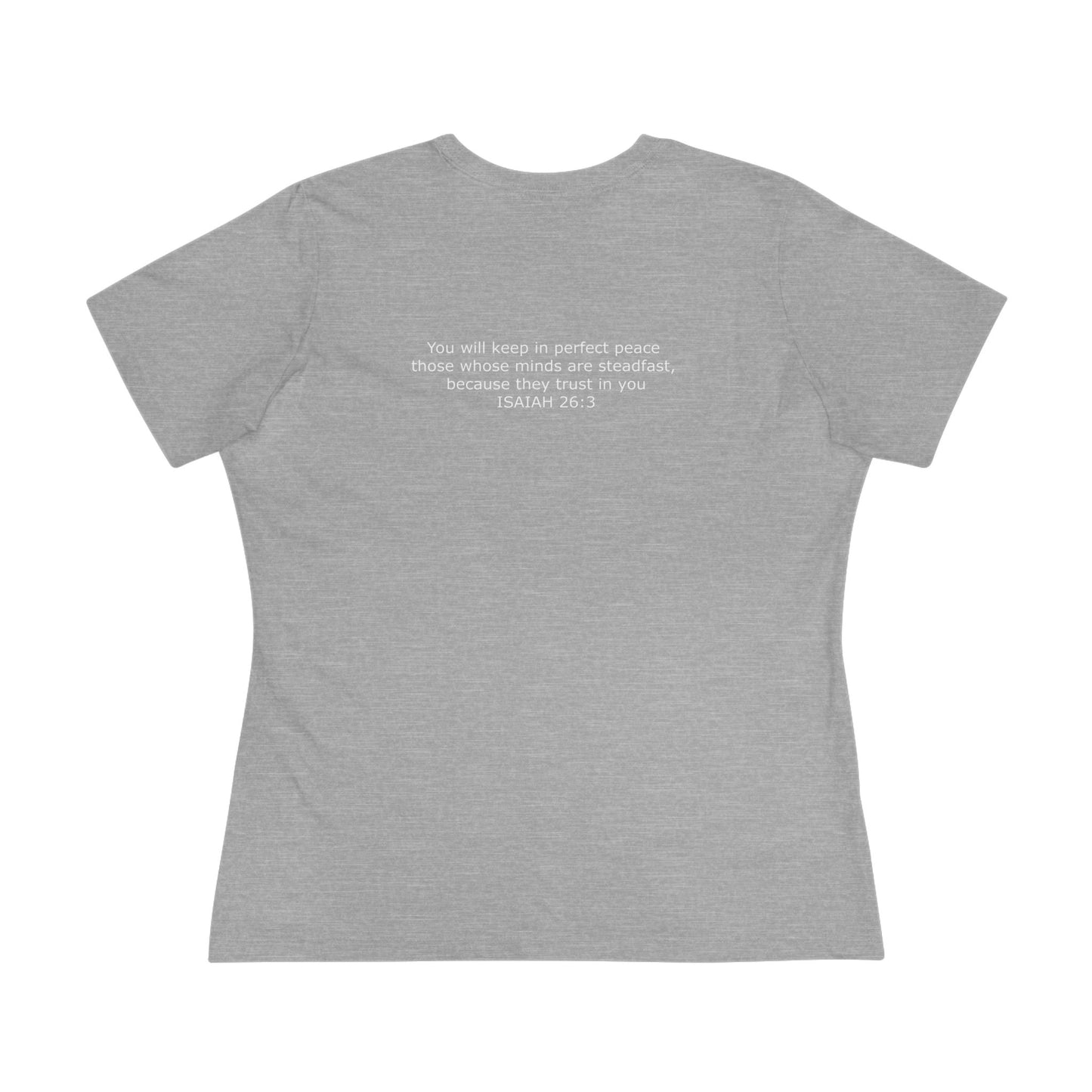 Women's Steadfast Jersey Tee with Isaiah 26:3 Verse - White Logo
