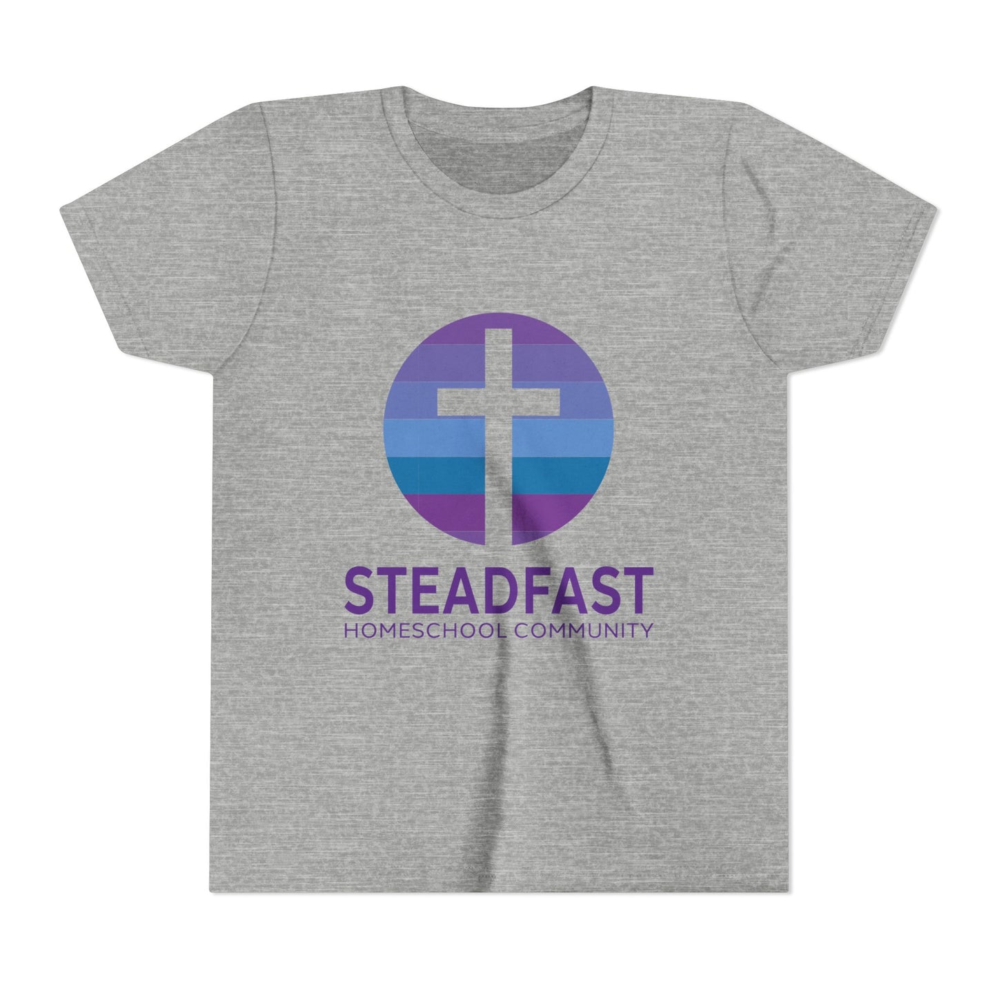 Kid's Steadfast Unisex Jersey Tee with Isaiah 26:3 Verse - Purple Logo