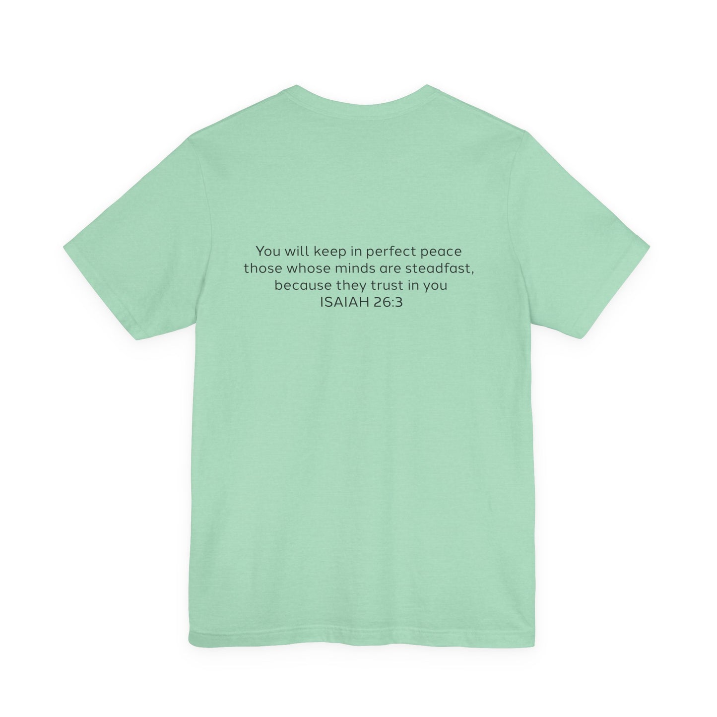 Steadfast Unisex Jersey Tee with Isaiah 26:3 Verse - Grey Logo