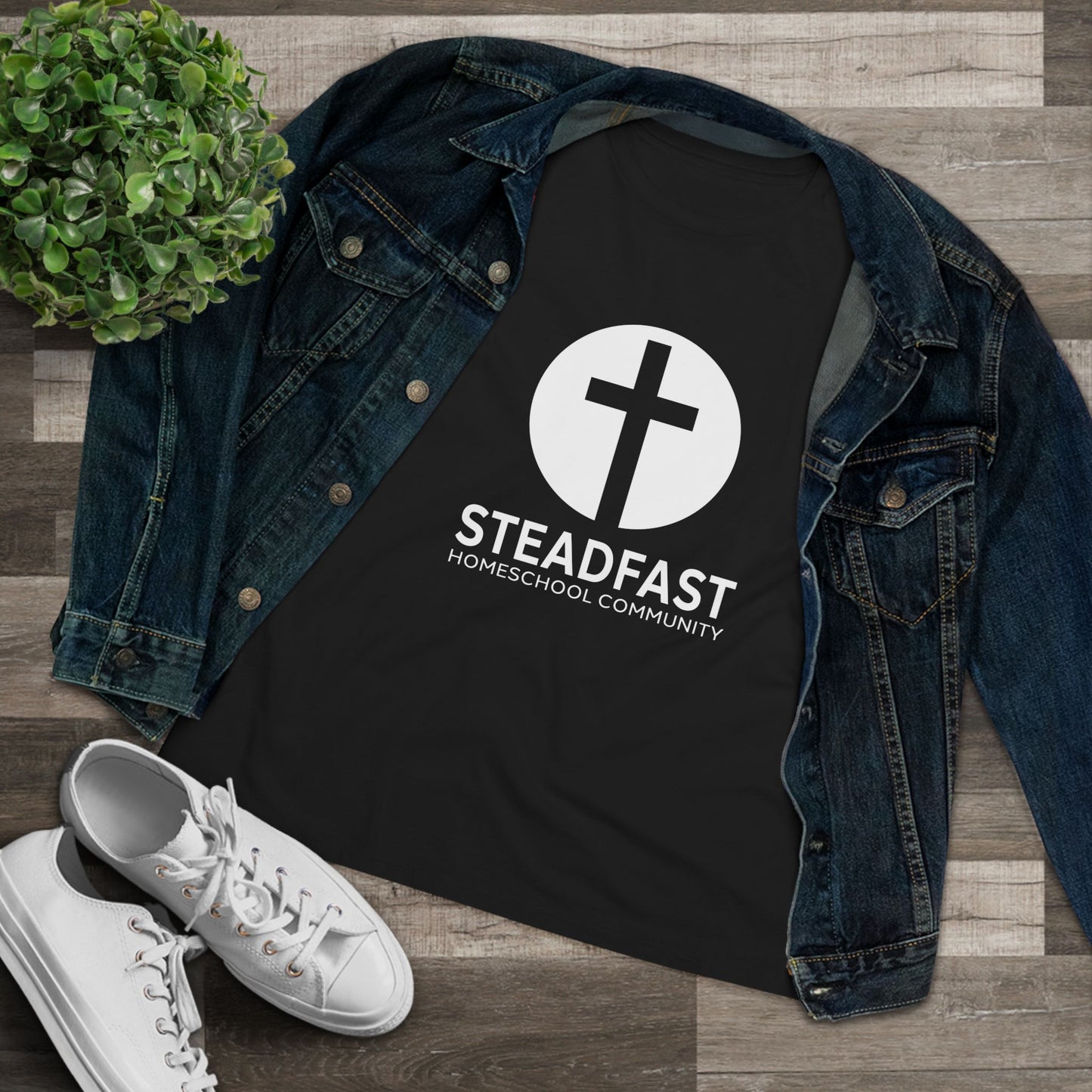 Women's Steadfast Jersey Tee with Isaiah 26:3 Verse - White Logo
