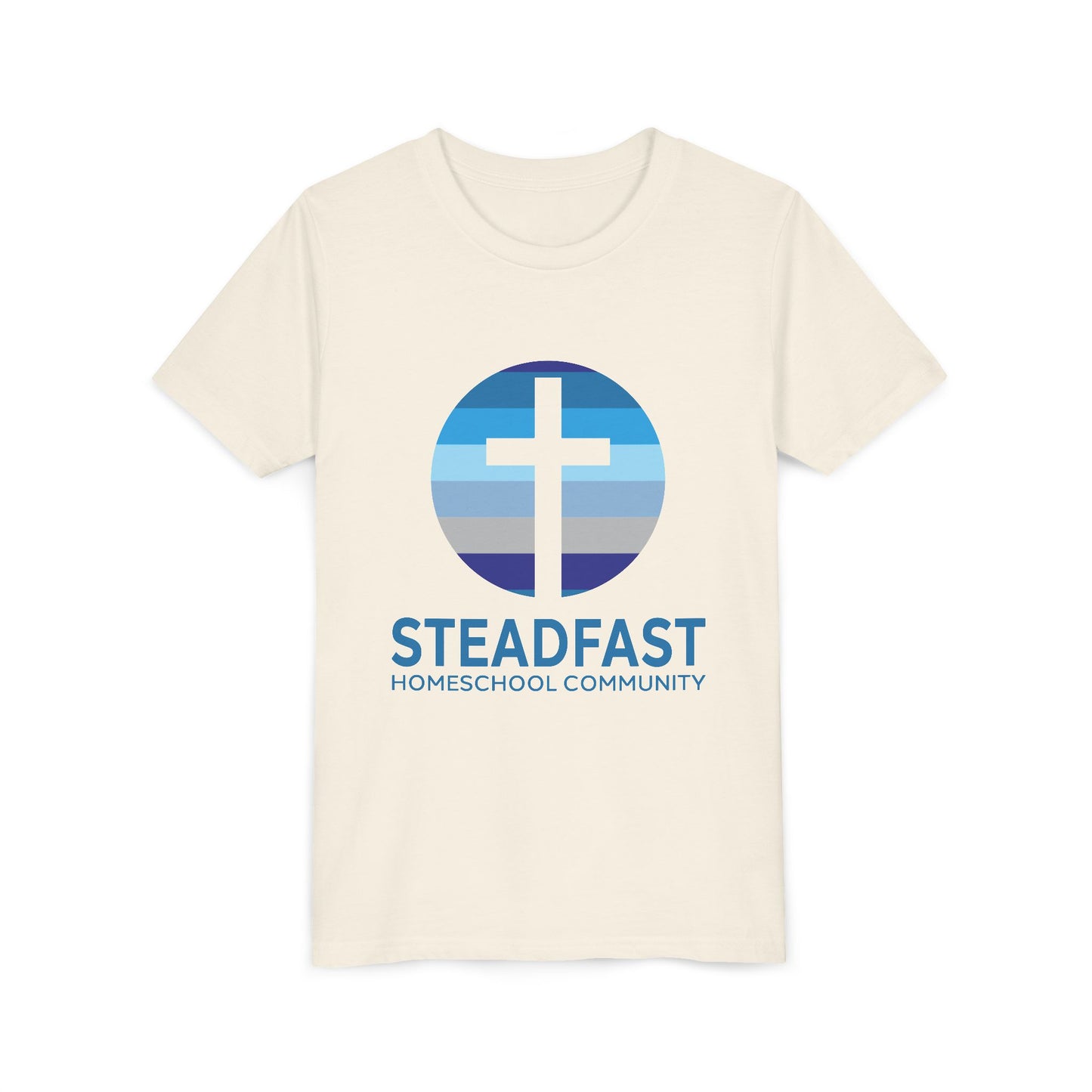 Kid's Steadfast Unisex Jersey Tee with Isaiah 26:3 Verse - Blue Logo