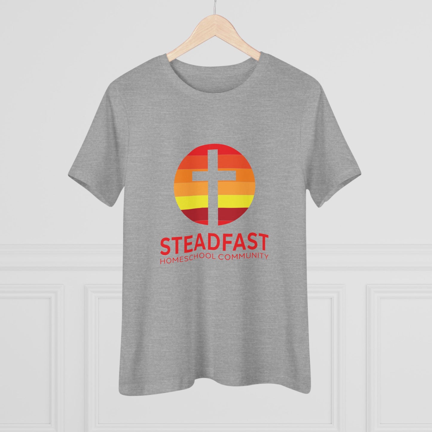 Women's Steadfast Jersey Tee with Isaiah 26:3 Verse - Red Logo