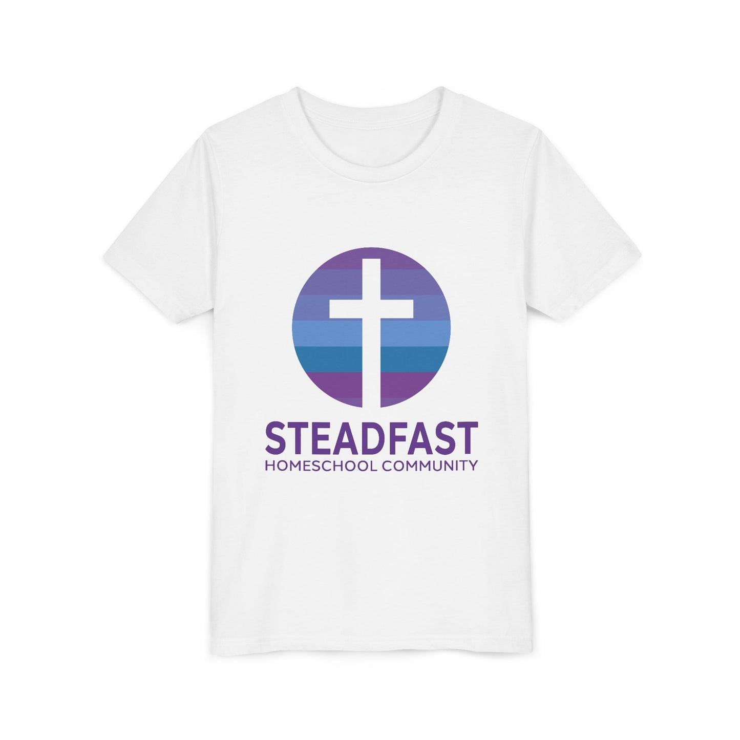 Kid's Steadfast Unisex Jersey Tee with Isaiah 26:3 Verse - Purple Logo