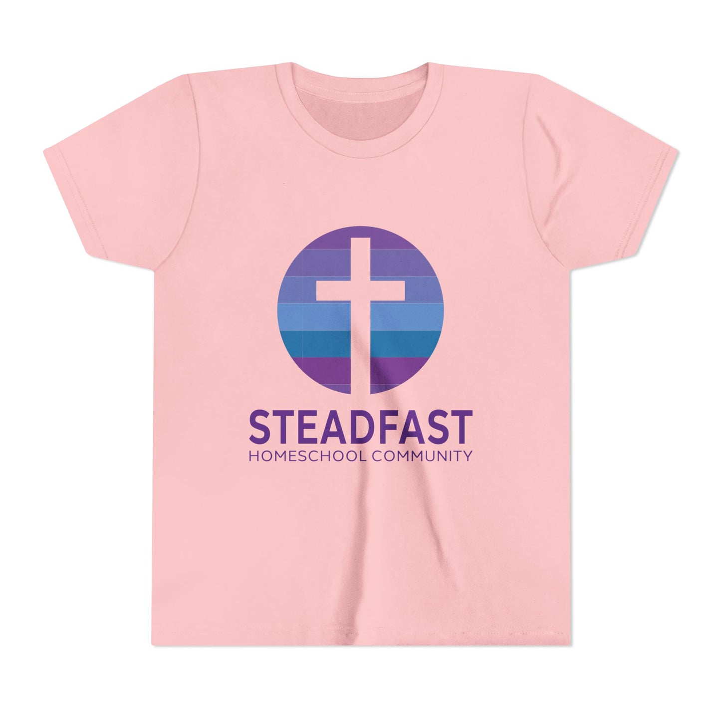 Kid's Steadfast Unisex Jersey Tee with Isaiah 26:3 Verse - Purple Logo