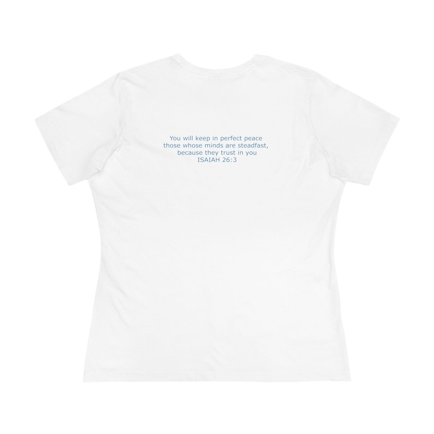 Women's Steadfast Unisex Jersey Tee with Isaiah 26:3 Verse - Blue Logo