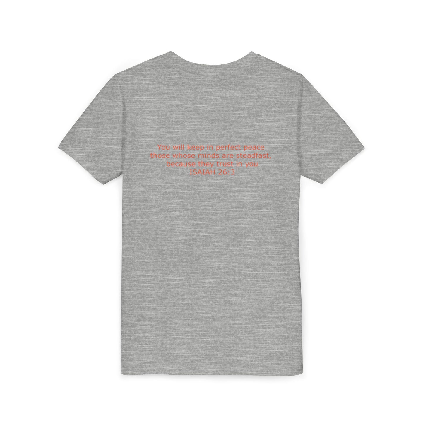 Kid's Steadfast Unisex Jersey Tee with Isaiah 26:3 Verse - Red Logo