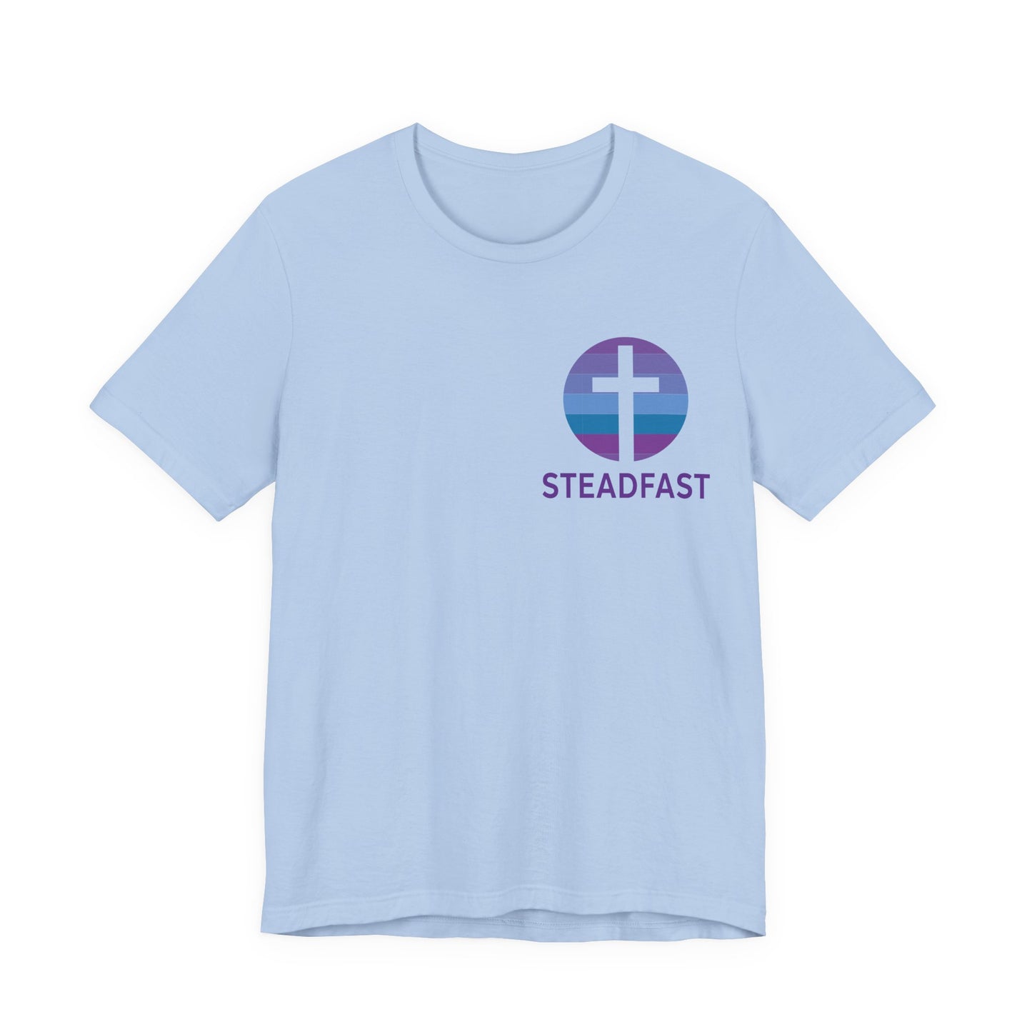Steadfast Left Chest Purple Logo Unisex Jersey Tee with Isaiah 26:3 Verse