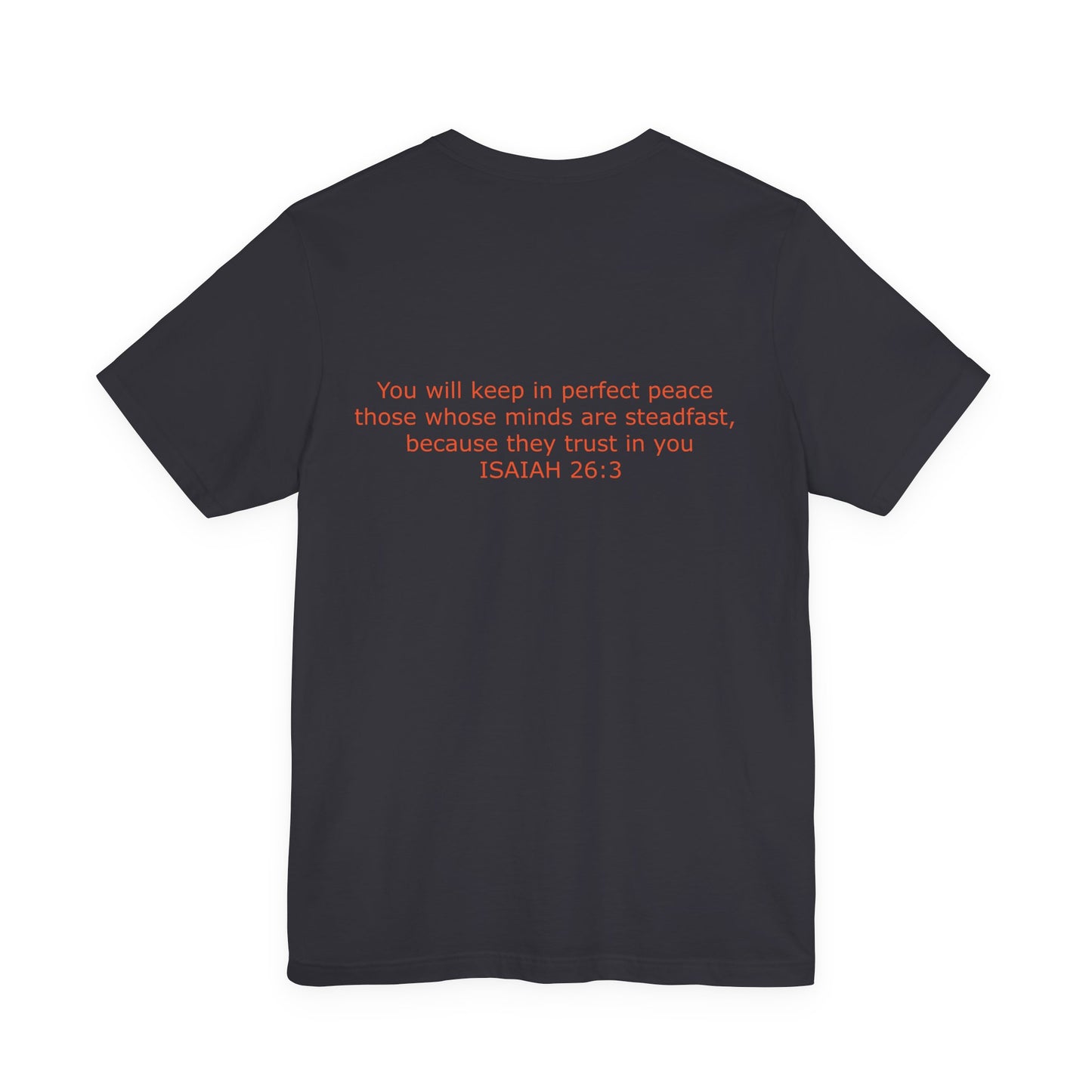 Steadfast Unisex Jersey Tee with Isaiah 26:3 Verse - Red Logo