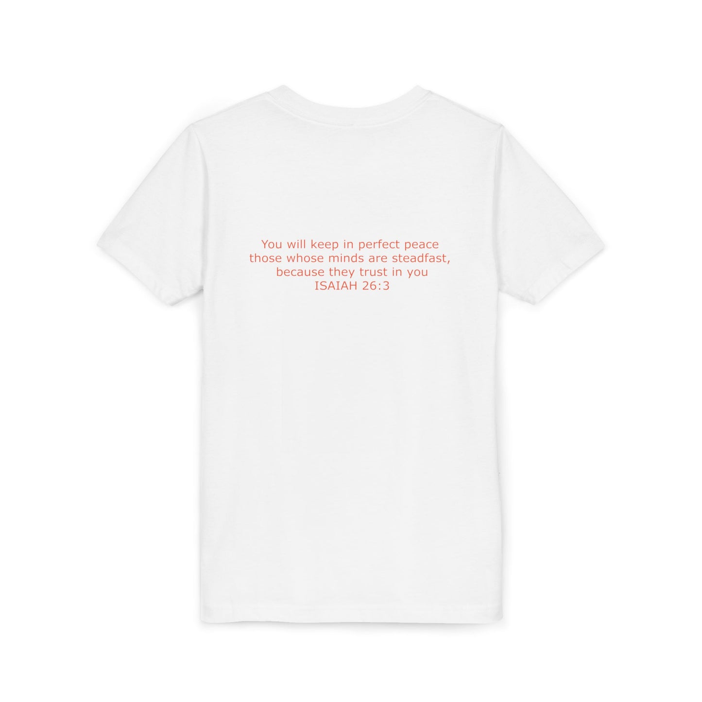 Kid's Steadfast Unisex Jersey Tee with Isaiah 26:3 Verse - Red Logo