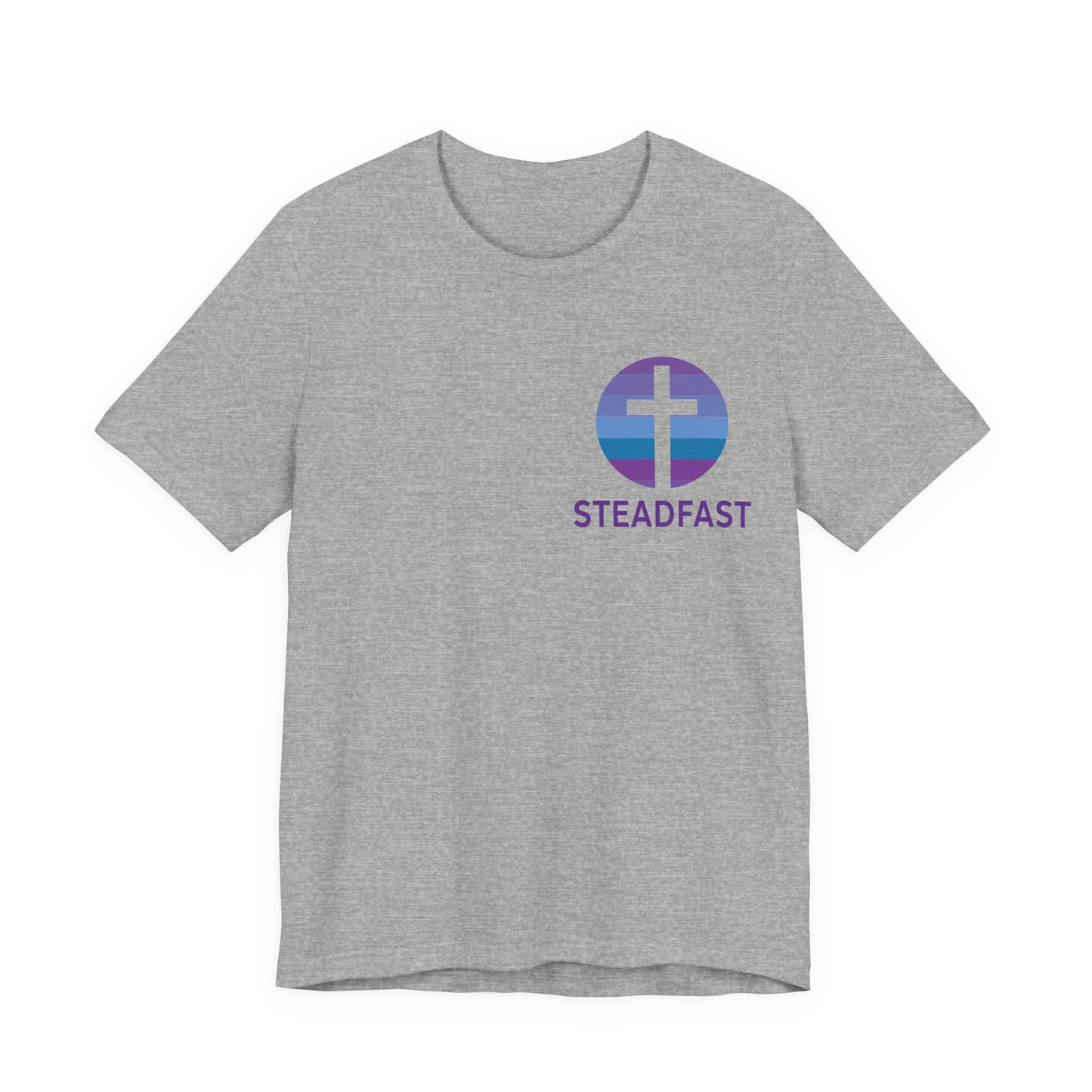 Steadfast Left Chest Purple Logo Unisex Jersey Tee with Isaiah 26:3 Verse