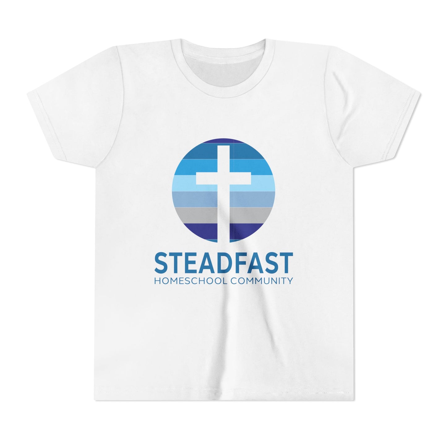 Kid's Steadfast Unisex Jersey Tee with Isaiah 26:3 Verse - Blue Logo
