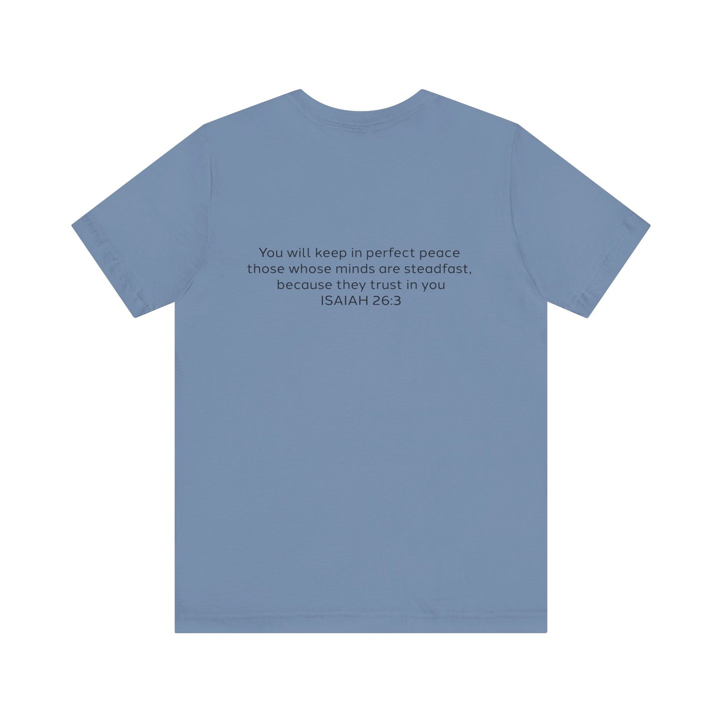 Steadfast Unisex Jersey Tee with Isaiah 26:3 Verse - Grey Logo