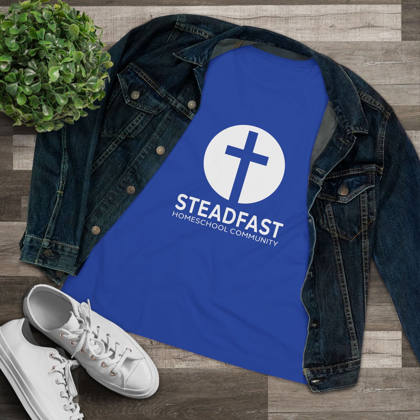 Women's Steadfast Jersey Tee with Isaiah 26:3 Verse - White Logo