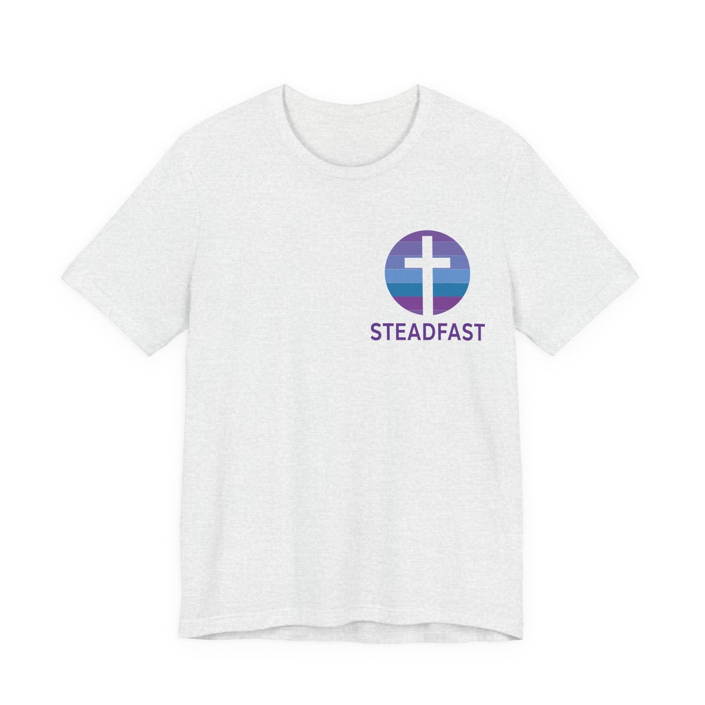 Steadfast Left Chest Purple Logo Unisex Jersey Tee with Isaiah 26:3 Verse