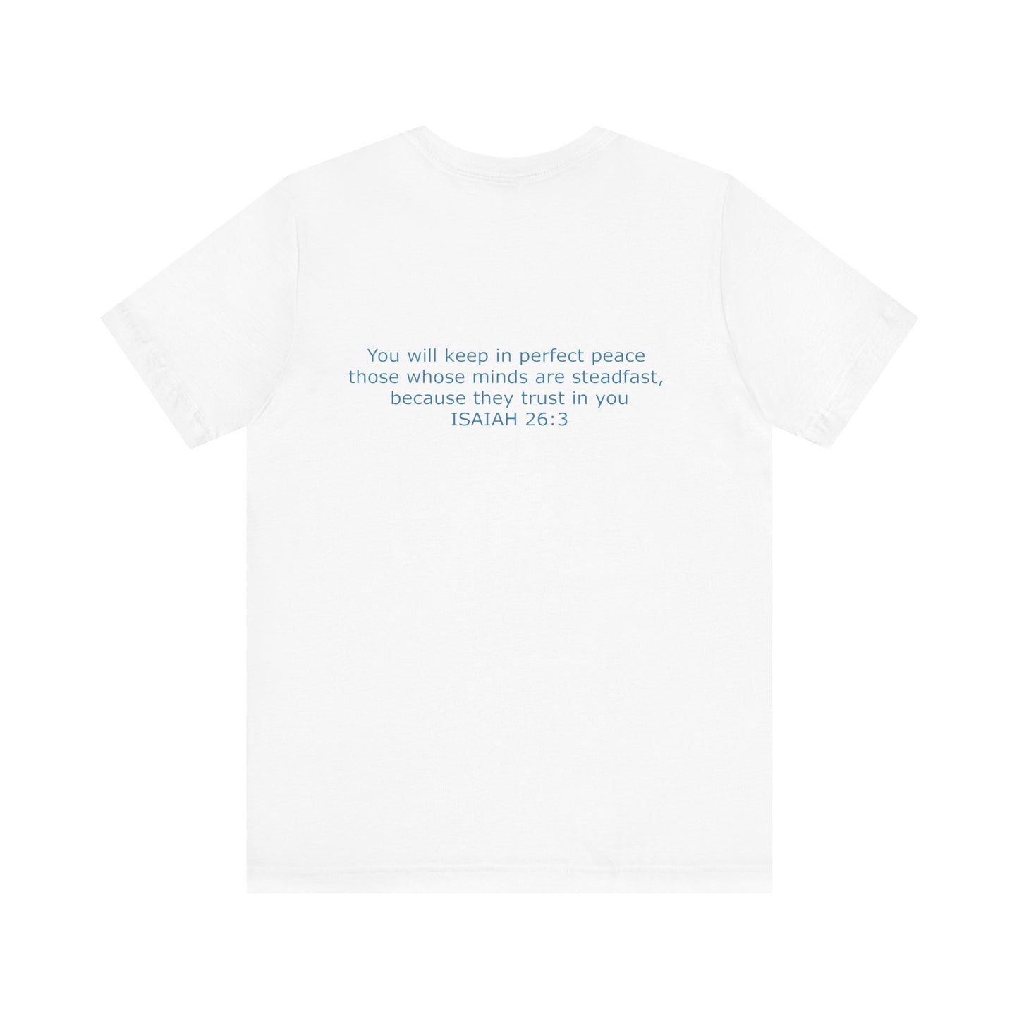 Steadfast Unisex Jersey Tee with Isaiah 26:3 Verse - Blue Logo