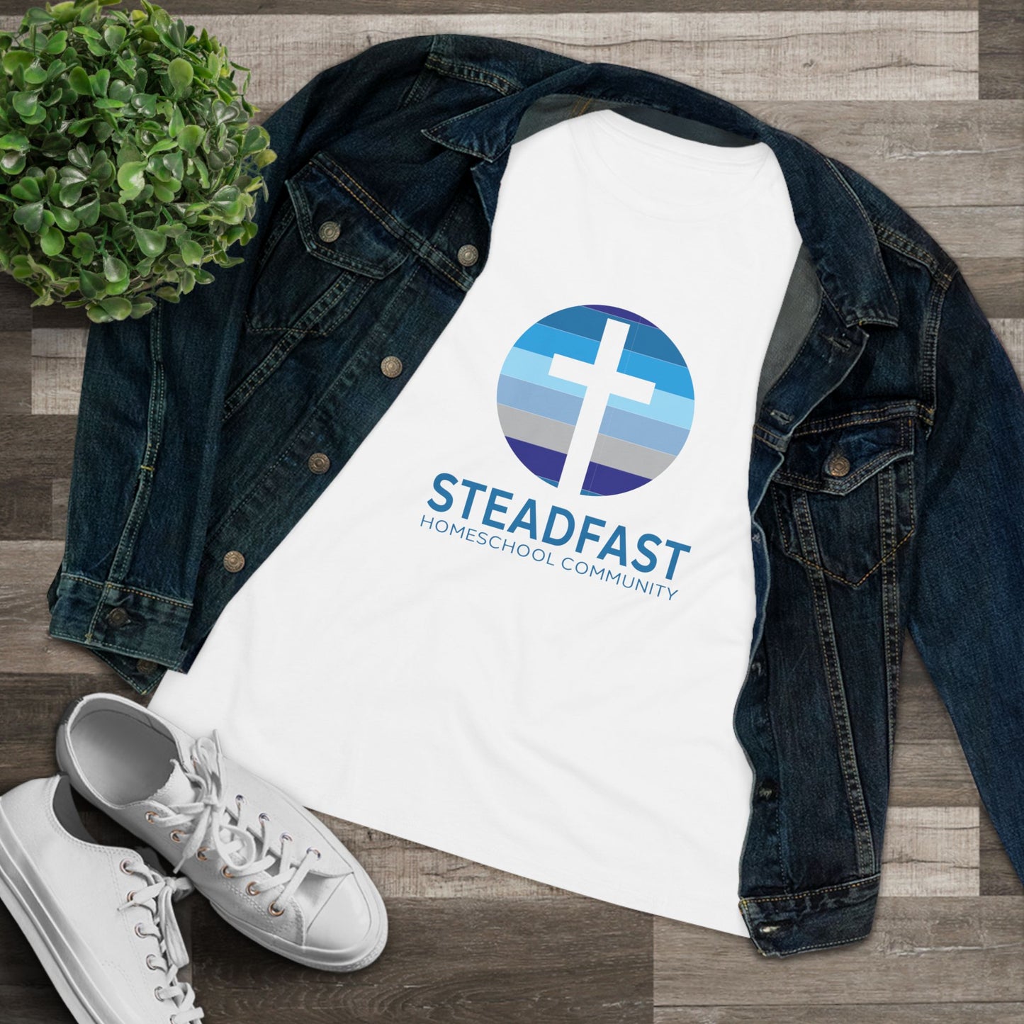 Women's Steadfast Unisex Jersey Tee with Isaiah 26:3 Verse - Blue Logo