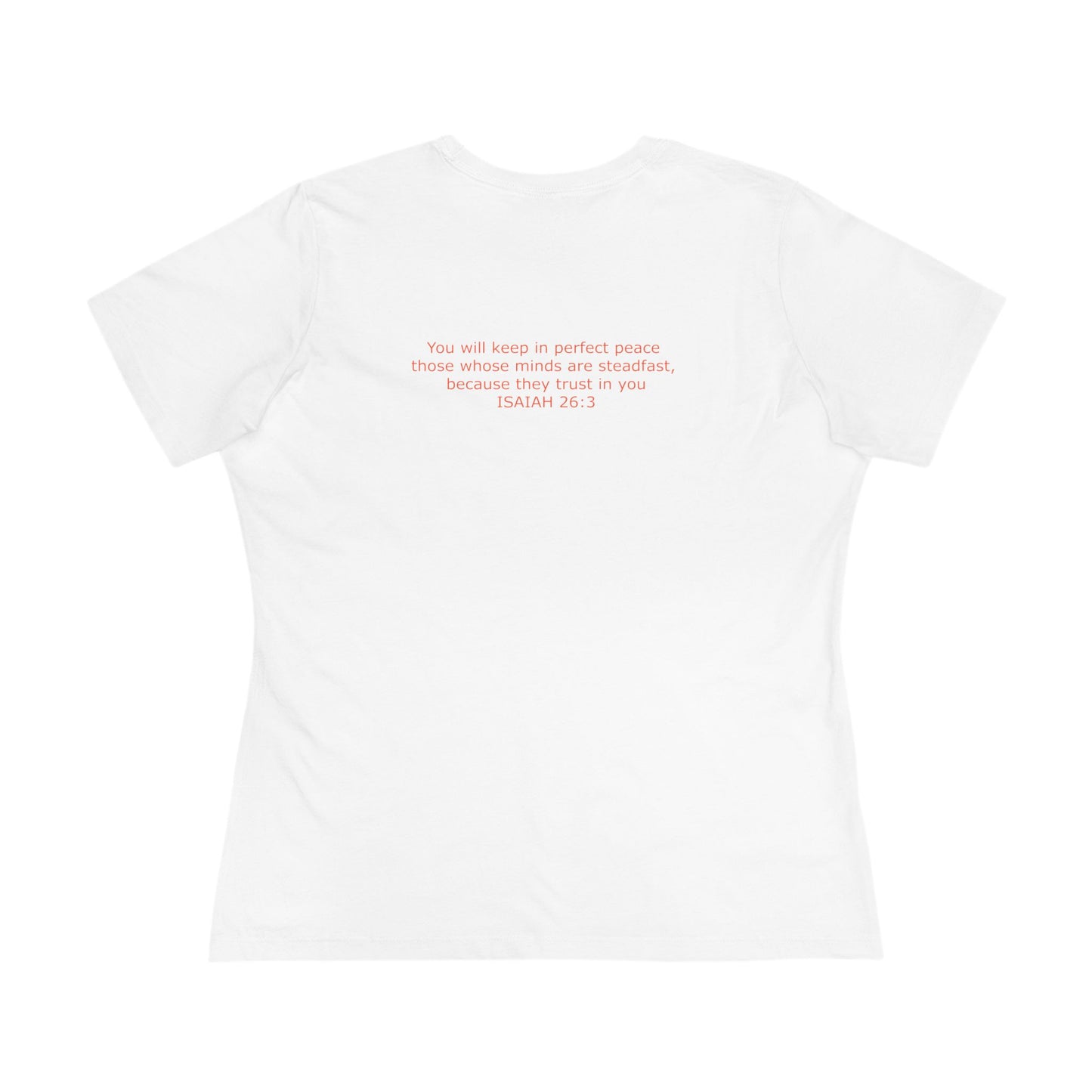 Women's Steadfast Jersey Tee with Isaiah 26:3 Verse - Red Logo