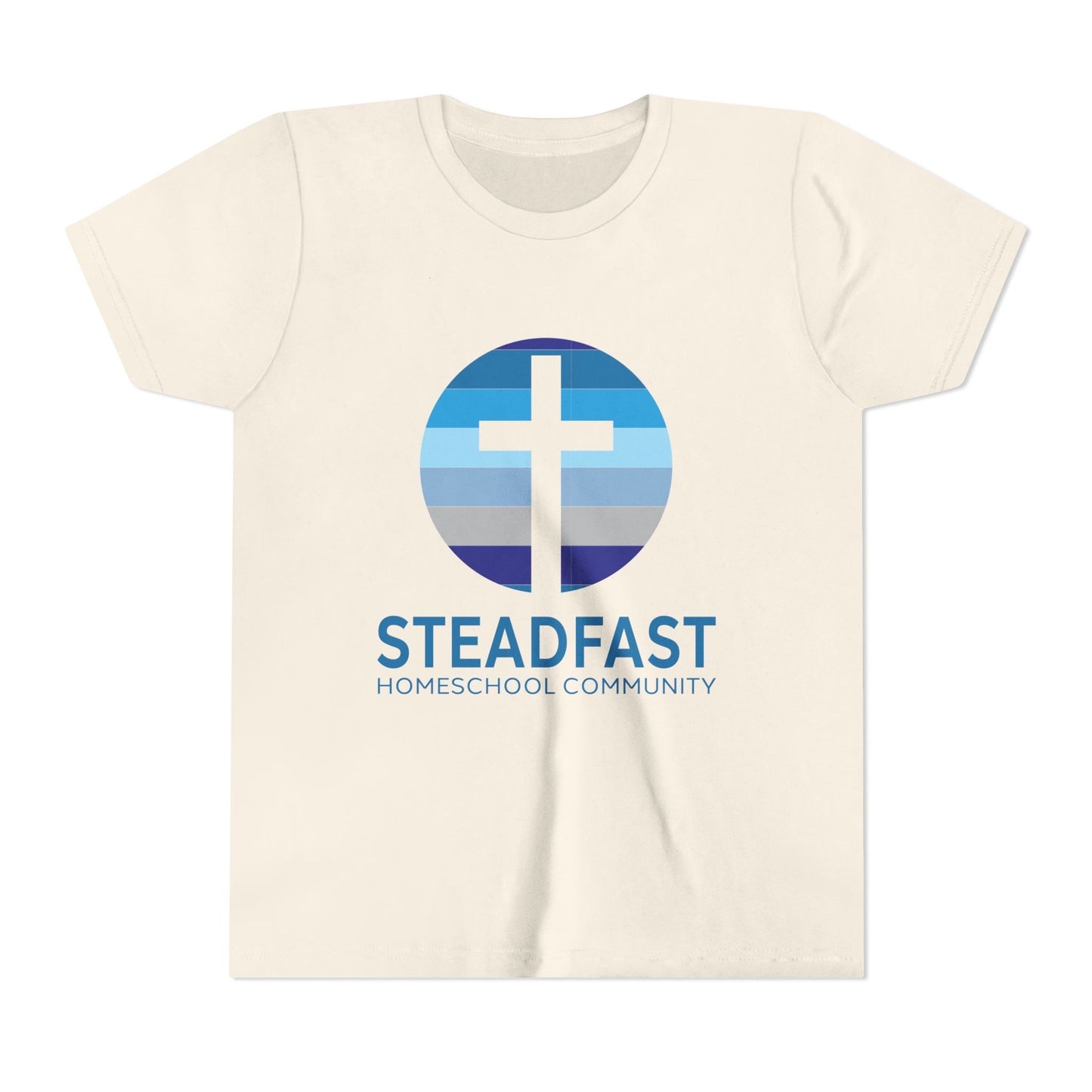 Kid's Steadfast Unisex Jersey Tee with Isaiah 26:3 Verse - Blue Logo
