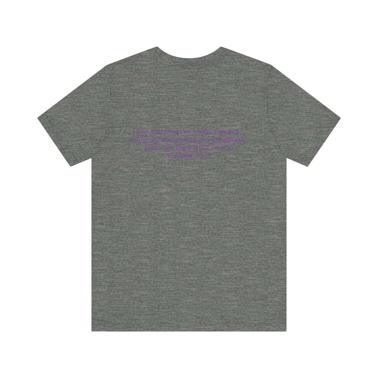 Steadfast Unisex Jersey Tee with Isaiah 26:3 Verse - Purple Logo