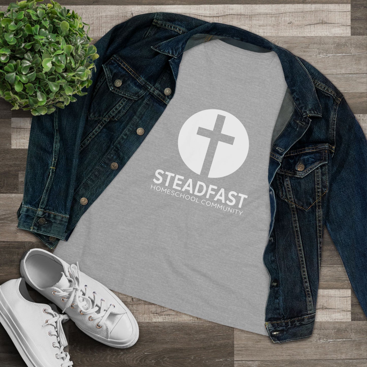 Women's Steadfast Jersey Tee with Isaiah 26:3 Verse - White Logo