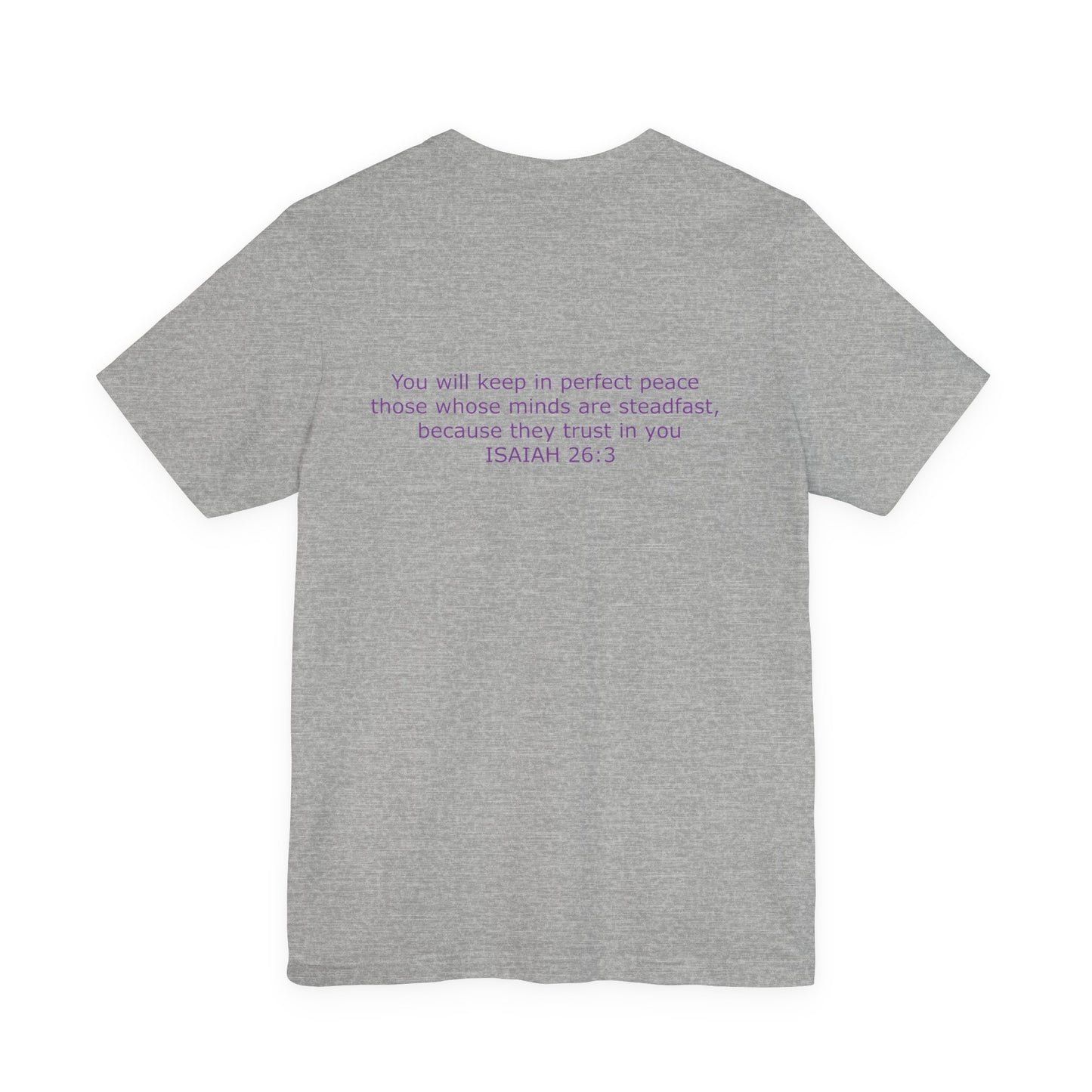 Steadfast Left Chest Purple Logo Unisex Jersey Tee with Isaiah 26:3 Verse