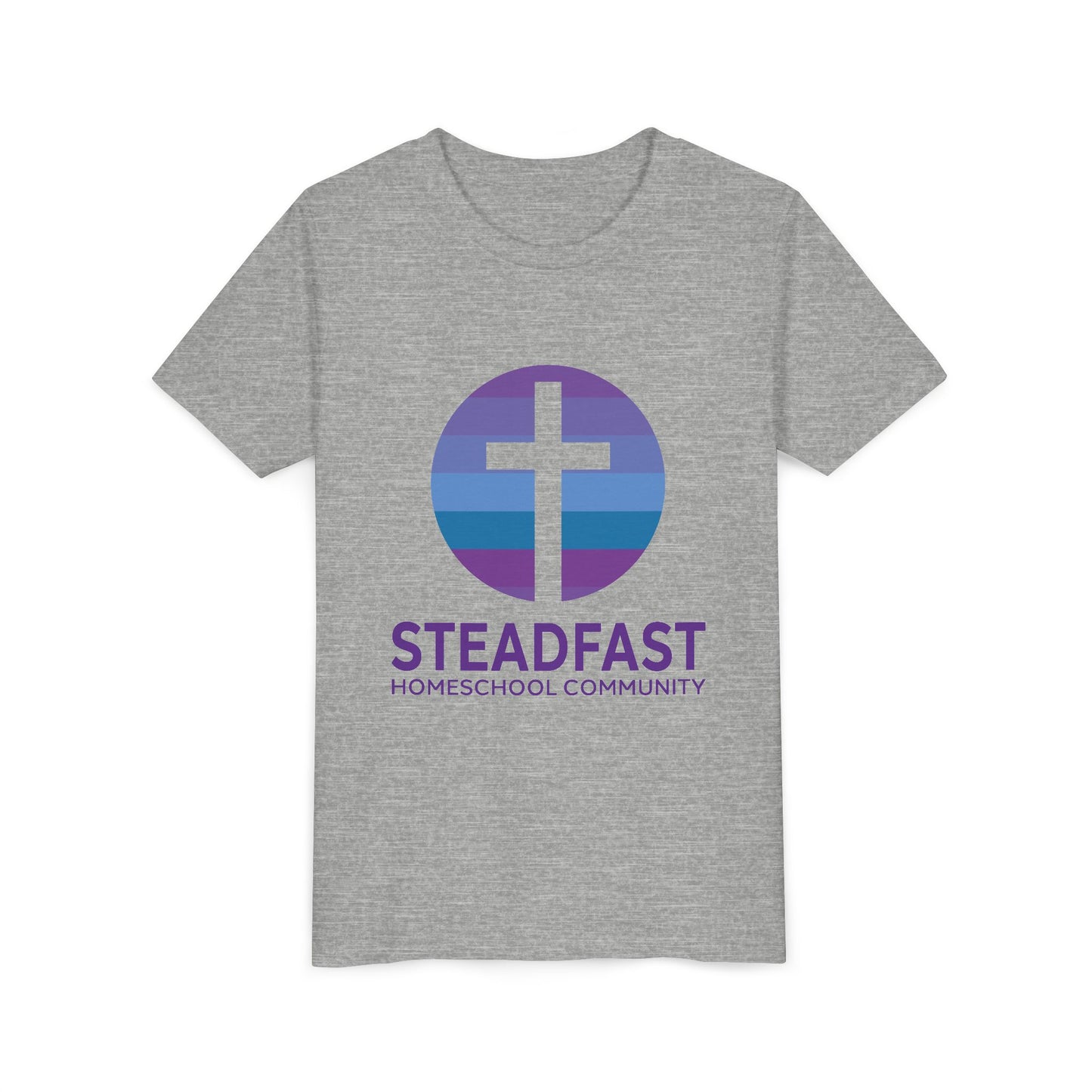 Kid's Steadfast Unisex Jersey Tee with Isaiah 26:3 Verse - Purple Logo