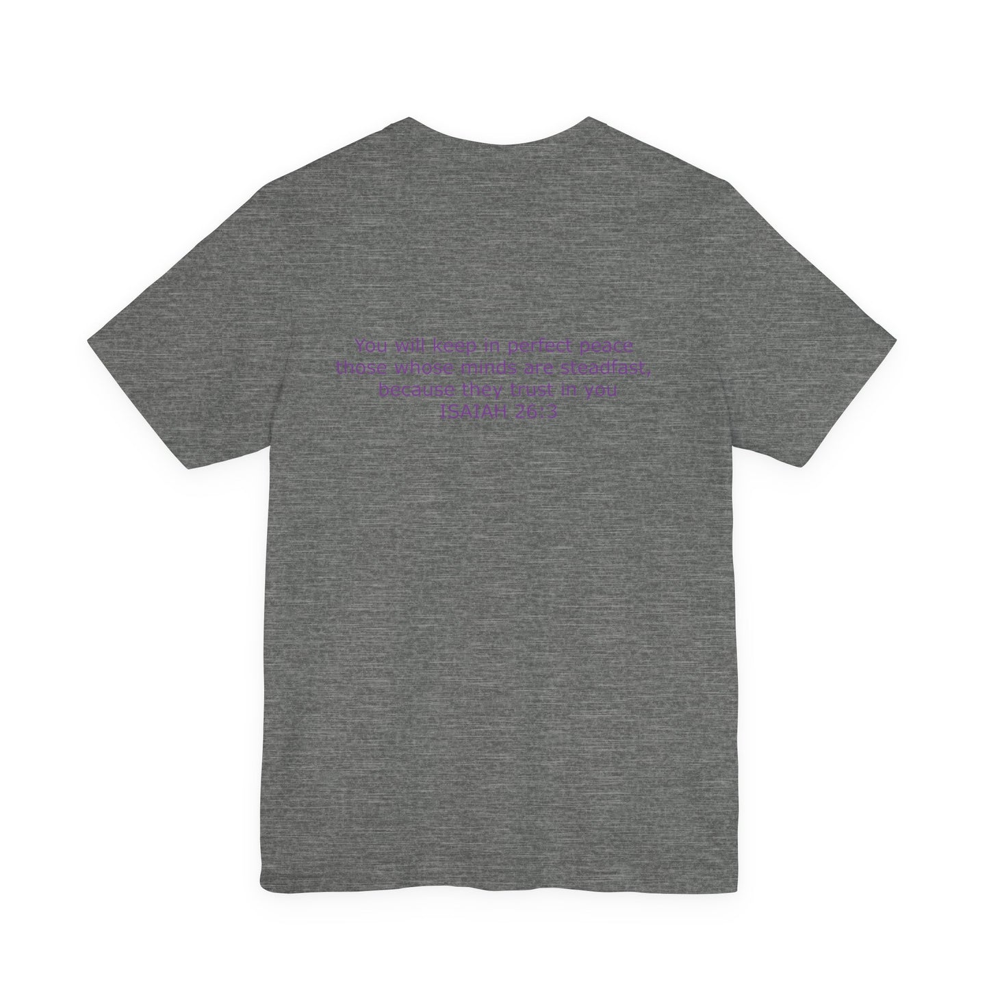 Steadfast Unisex Jersey Tee with Isaiah 26:3 Verse - Purple Logo