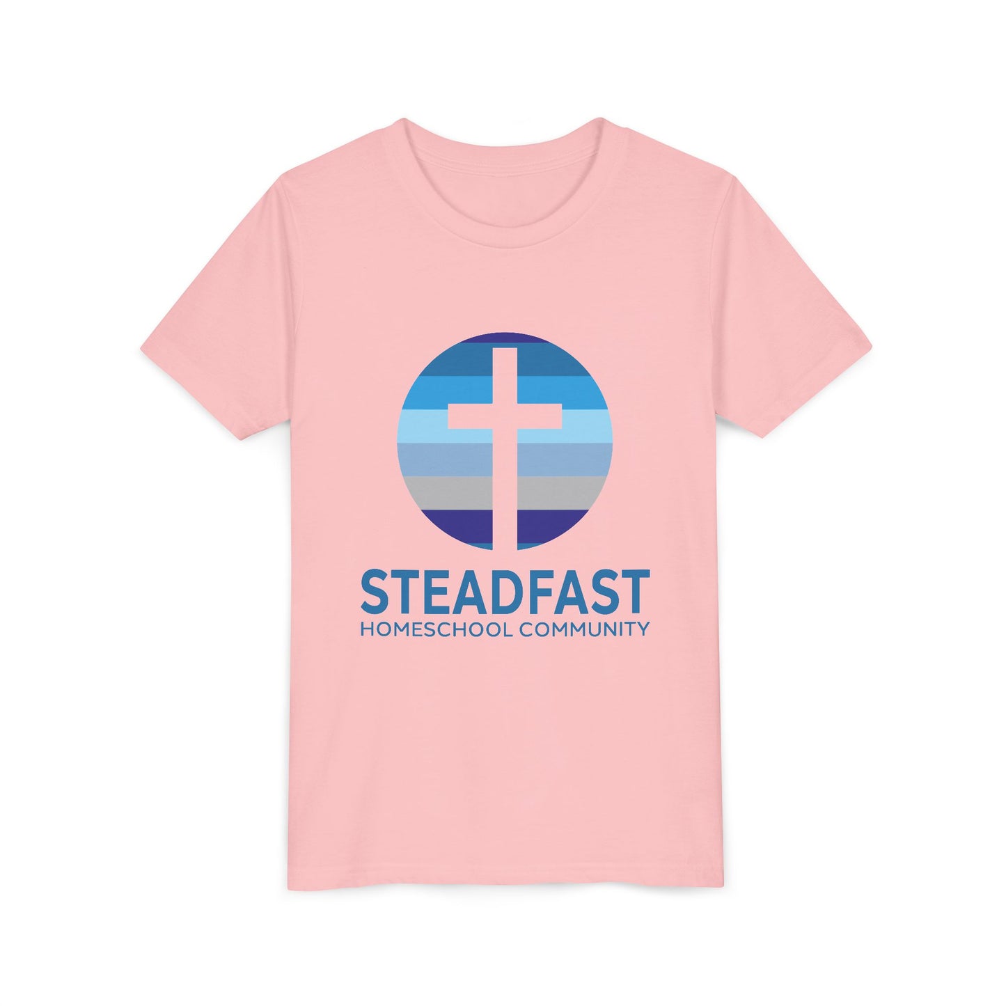 Kid's Steadfast Unisex Jersey Tee with Isaiah 26:3 Verse - Blue Logo