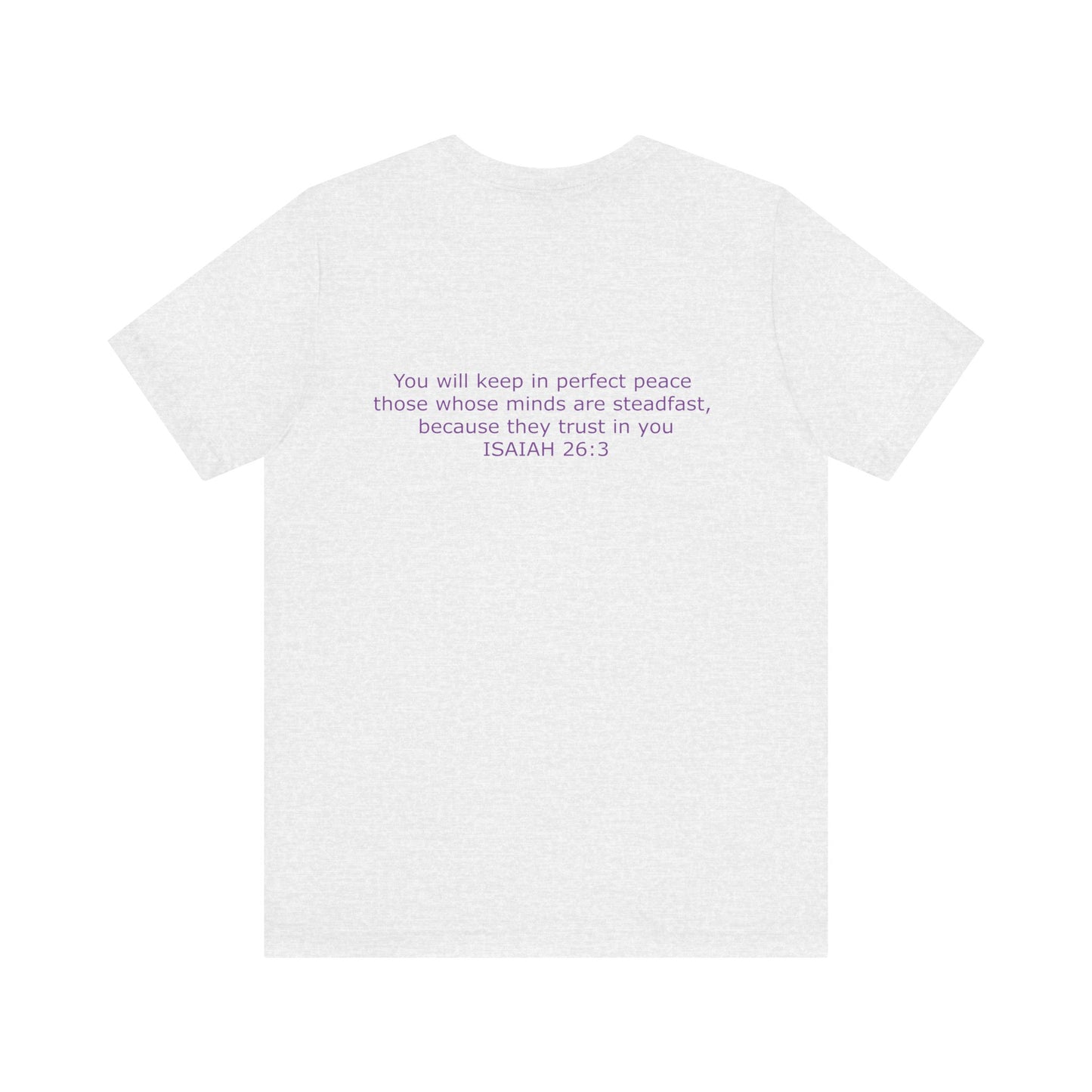 Steadfast Unisex Jersey Tee with Isaiah 26:3 Verse - Purple Logo