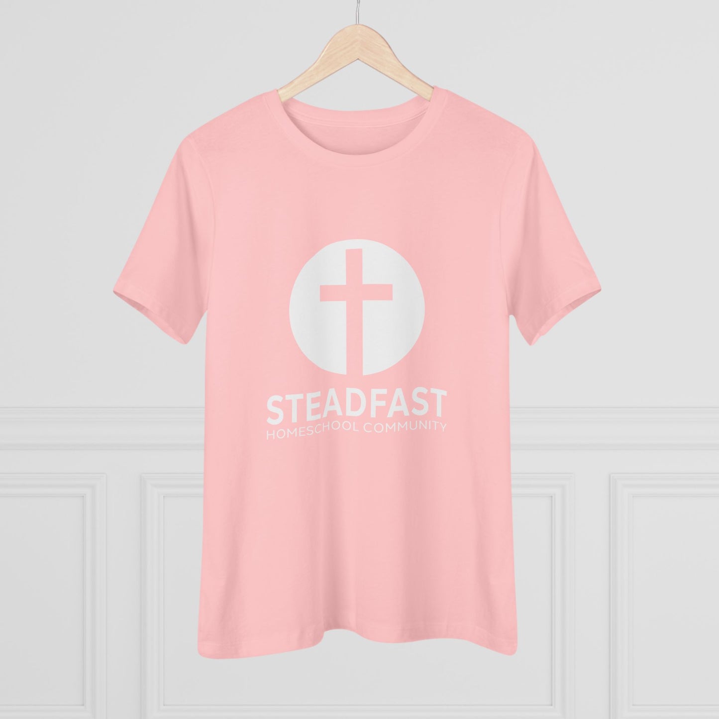 Women's Steadfast Jersey Tee with Isaiah 26:3 Verse - White Logo