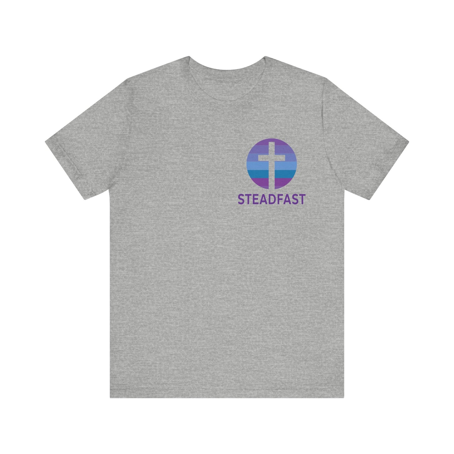 Steadfast Left Chest Purple Logo Unisex Jersey Tee with Isaiah 26:3 Verse
