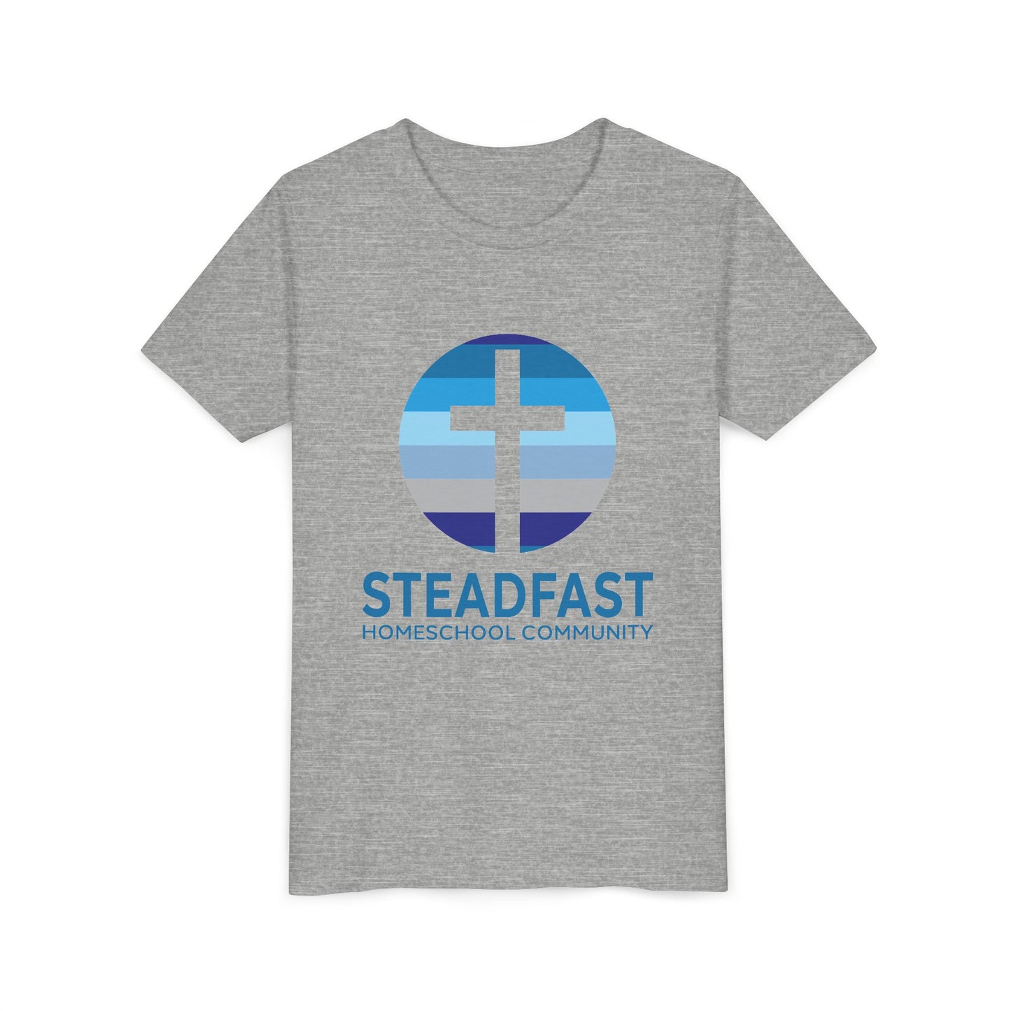 Kid's Steadfast Unisex Jersey Tee with Isaiah 26:3 Verse - Blue Logo