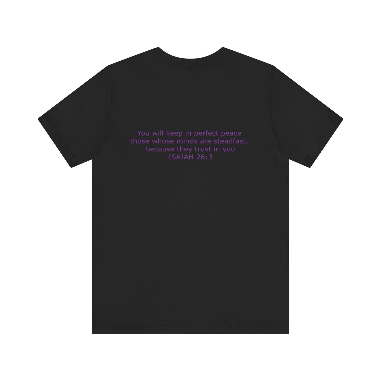 Steadfast Left Chest Purple Logo Unisex Jersey Tee with Isaiah 26:3 Verse