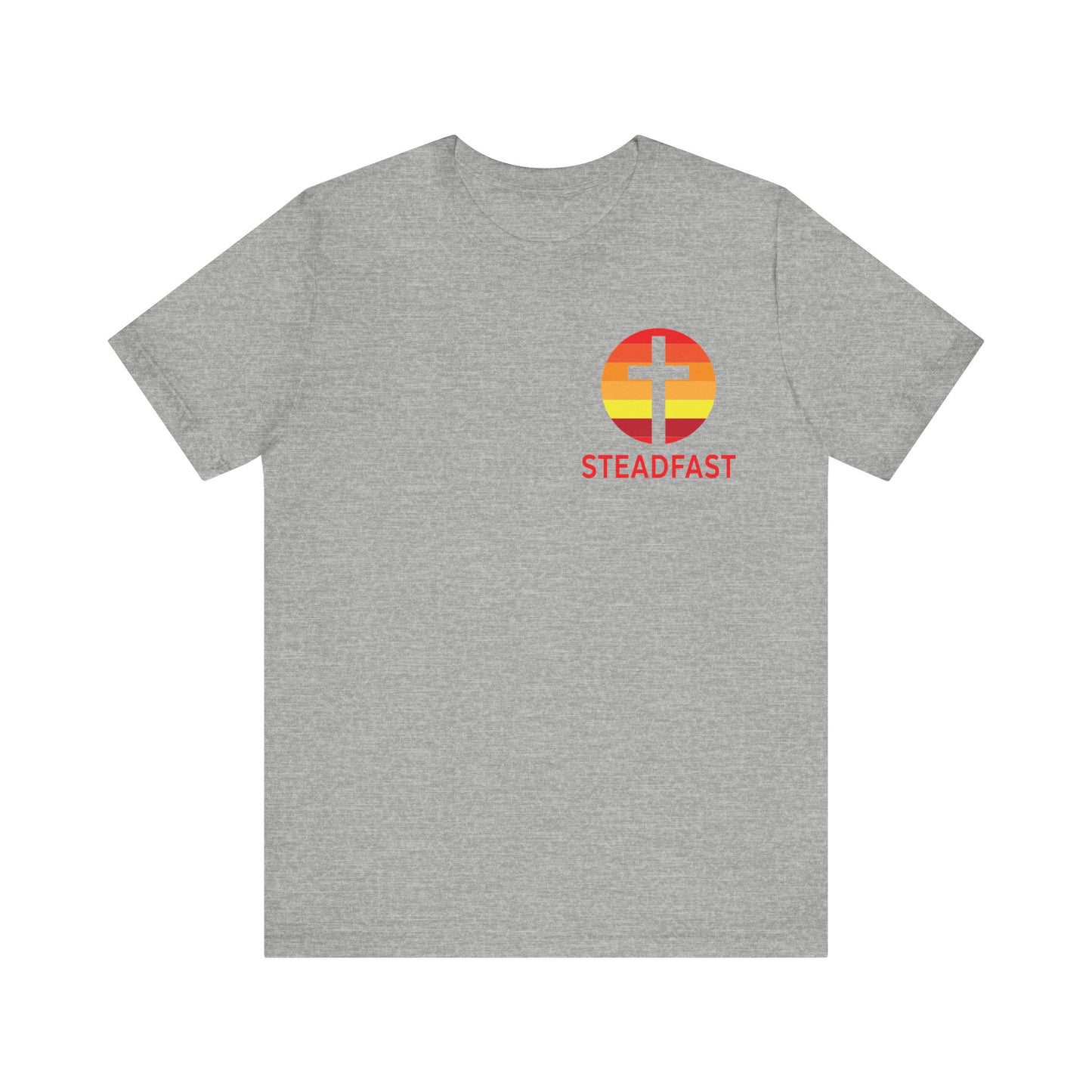 Steadfast Left Chest Red Logo Unisex Jersey Tee with Isaiah 26:3 Verse