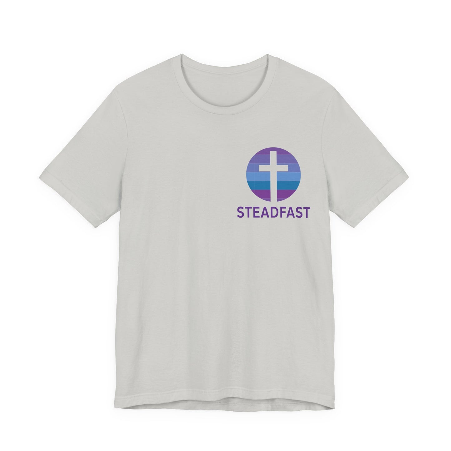 Steadfast Left Chest Purple Logo Unisex Jersey Tee with Isaiah 26:3 Verse