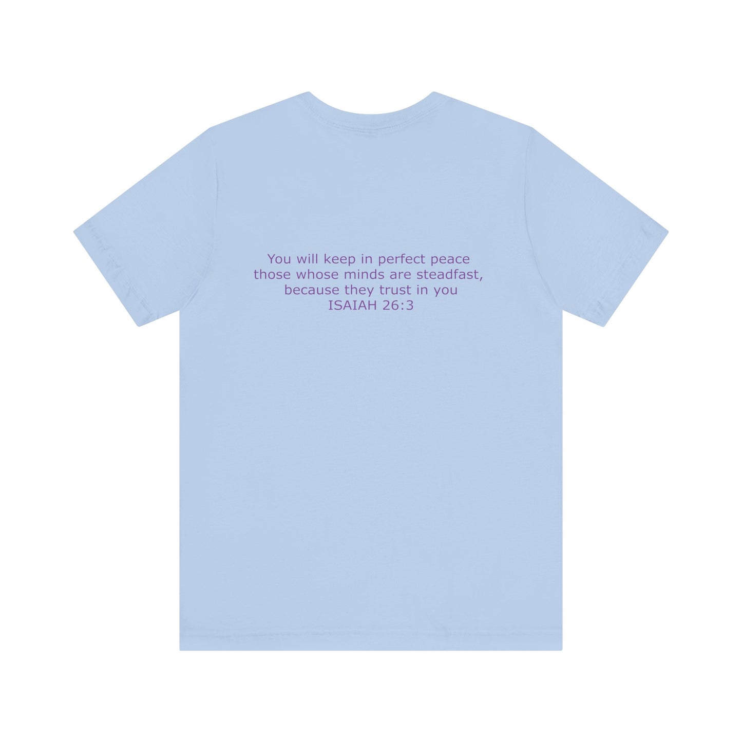Steadfast Unisex Jersey Tee with Isaiah 26:3 Verse - Purple Logo